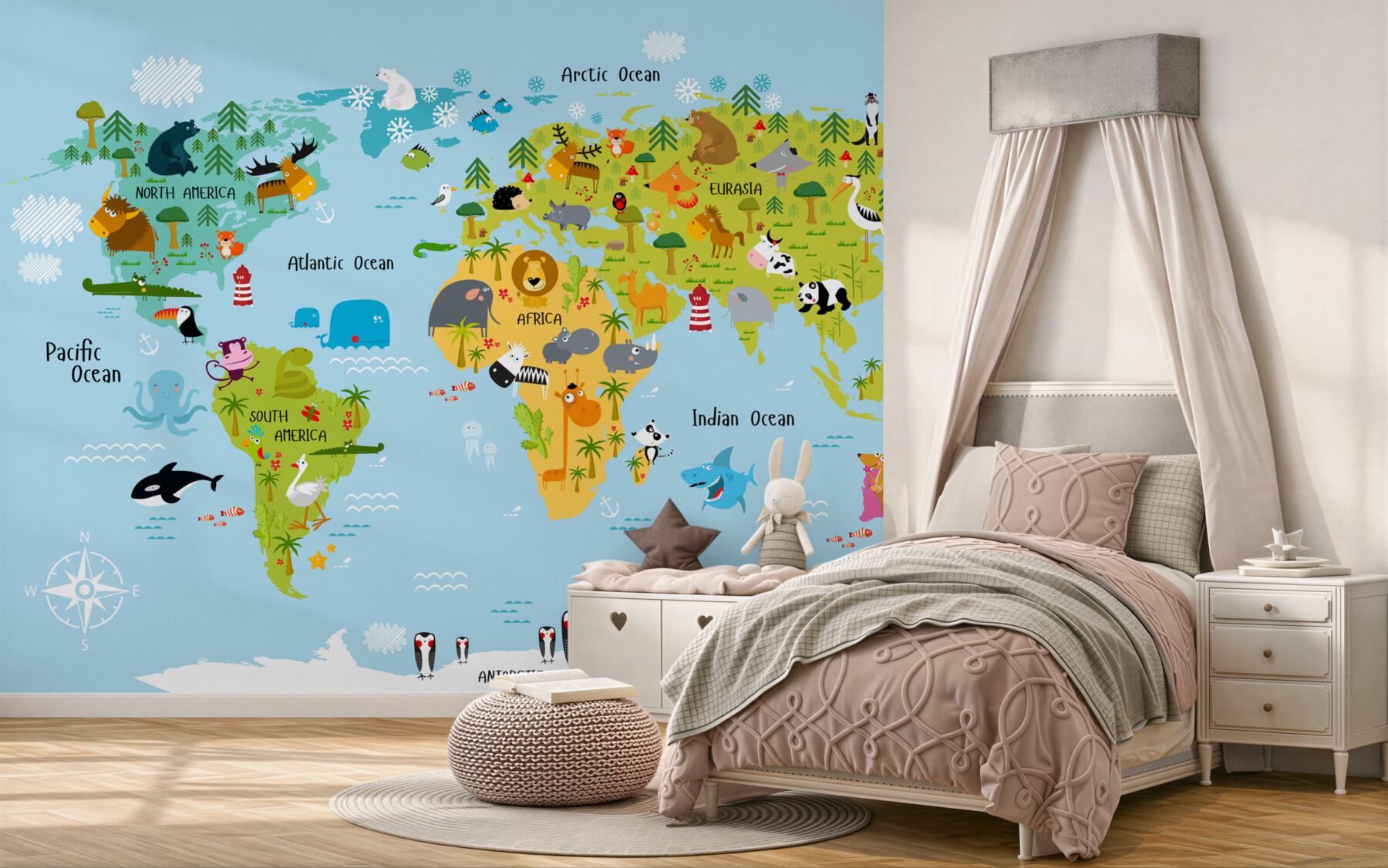 Fototapeta mapa świata dla dzieci ze zwierzętami?v2345