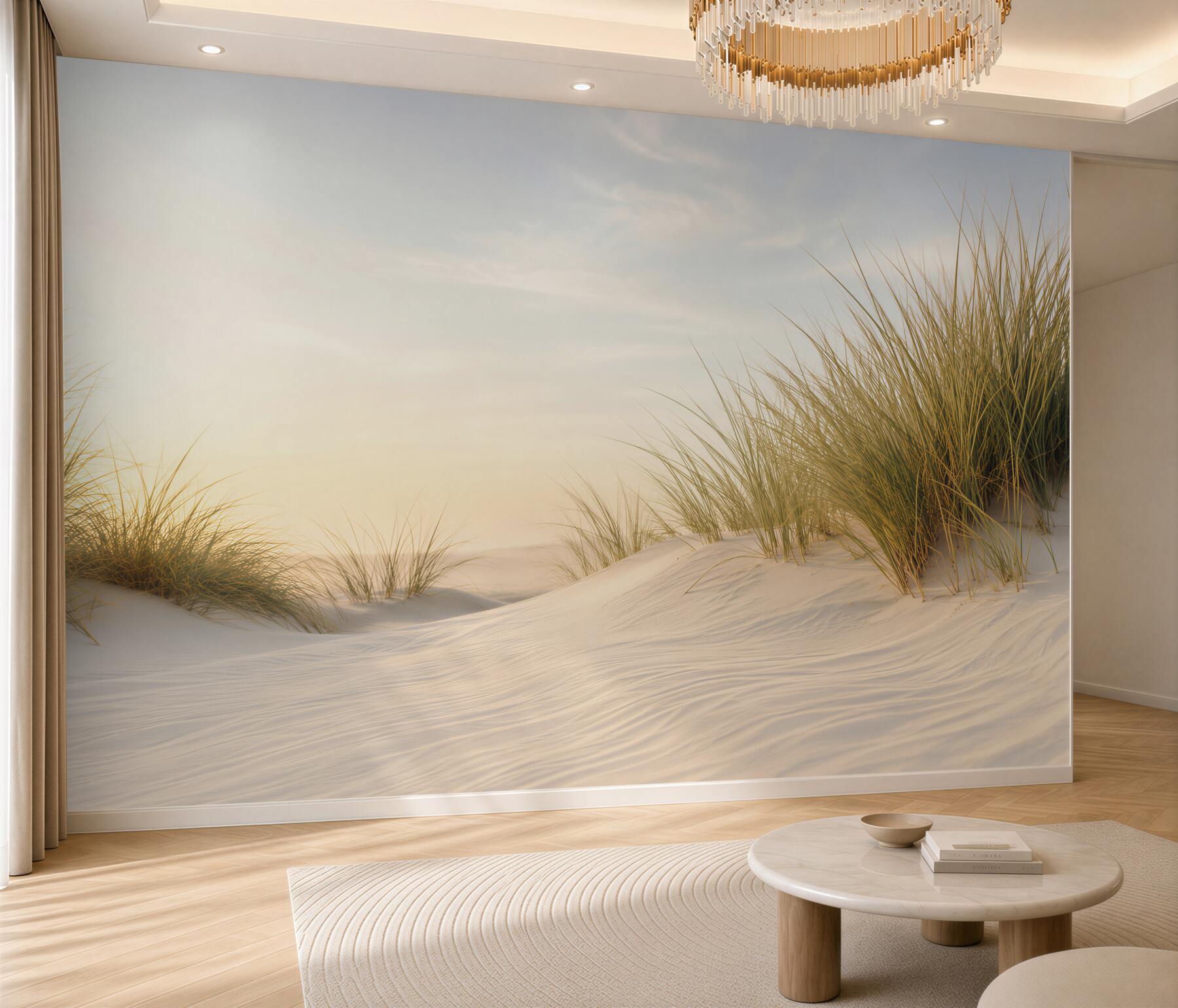 Fototapeta piaszczysta plaża z zielenią o świcie?v2345