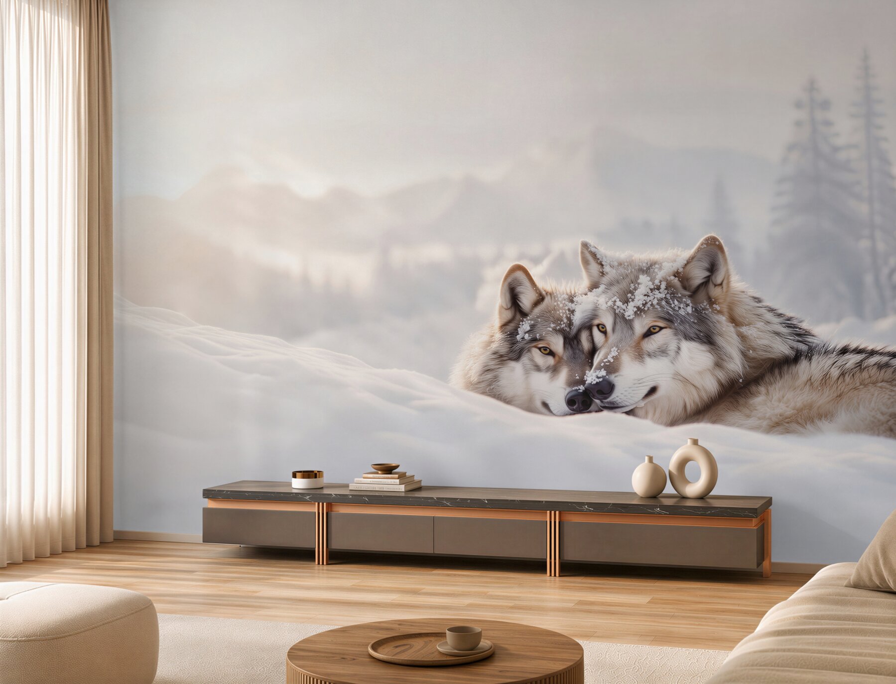 Fototapeta szare wilki wśród białego śniegu?v2345