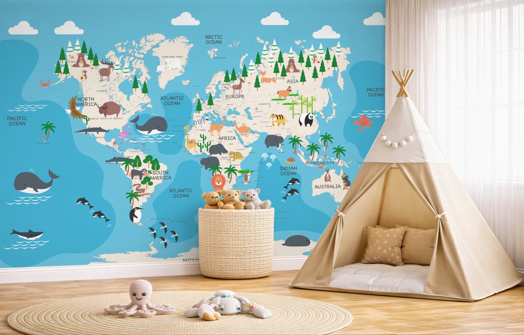 Fototapeta Mapa świata na niebieskim tle?v2345