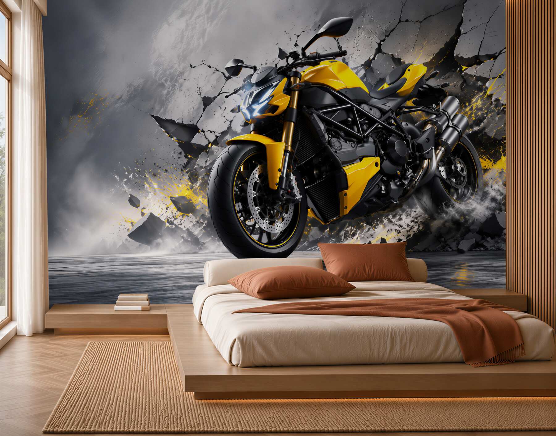 Fototapeta graffiti z żółtym motocyklem?v2345