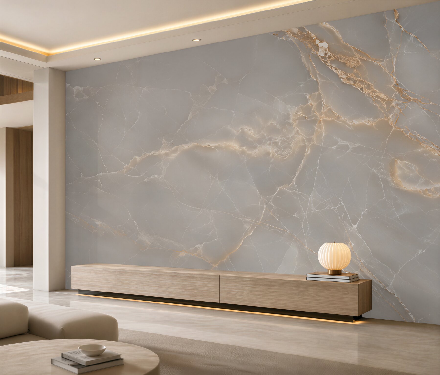 Fototapeta szare płytki porcelanowe ze złotymi gałęziami?v2345