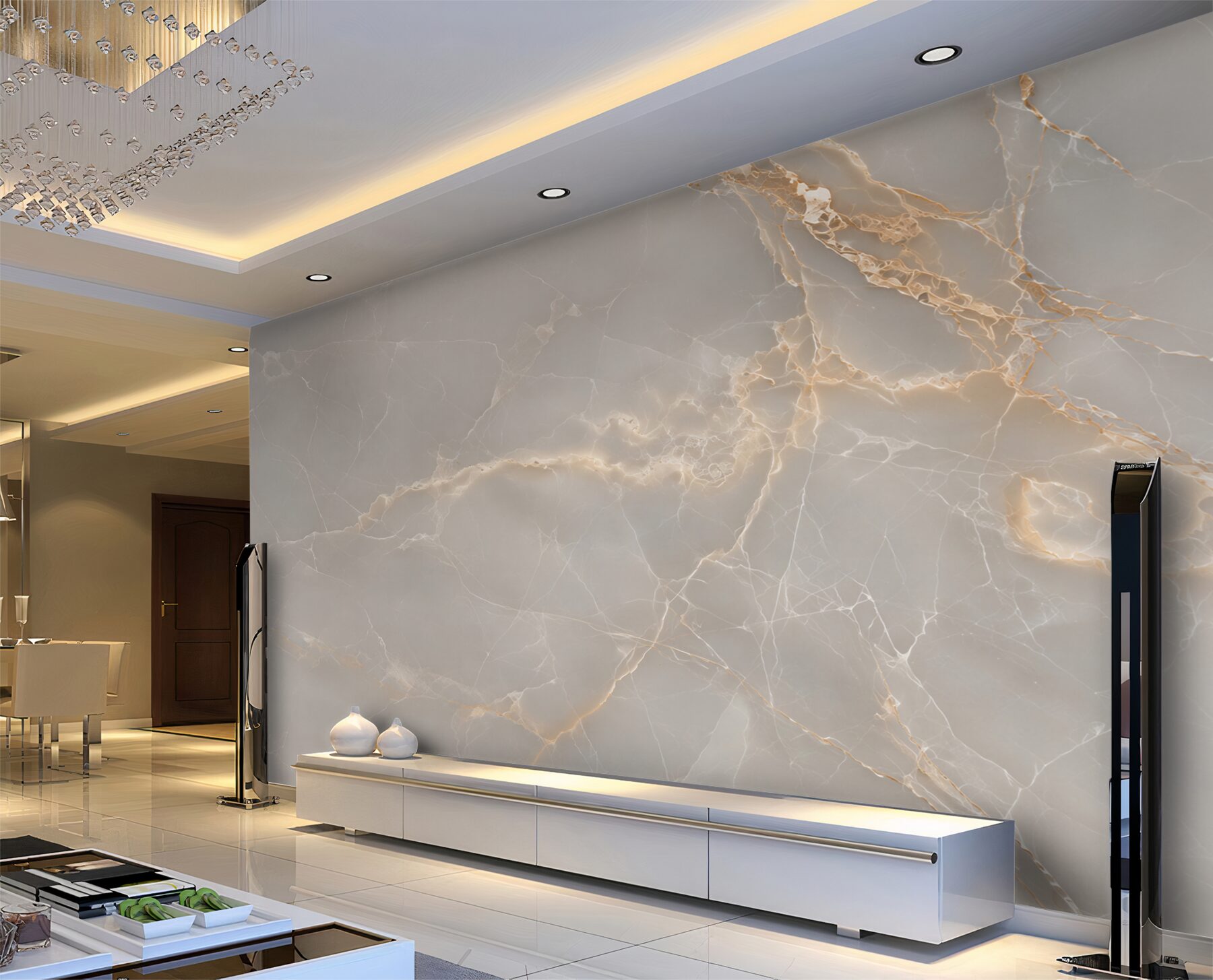 Fototapeta szare płytki porcelanowe ze złotymi gałęziami?v2345