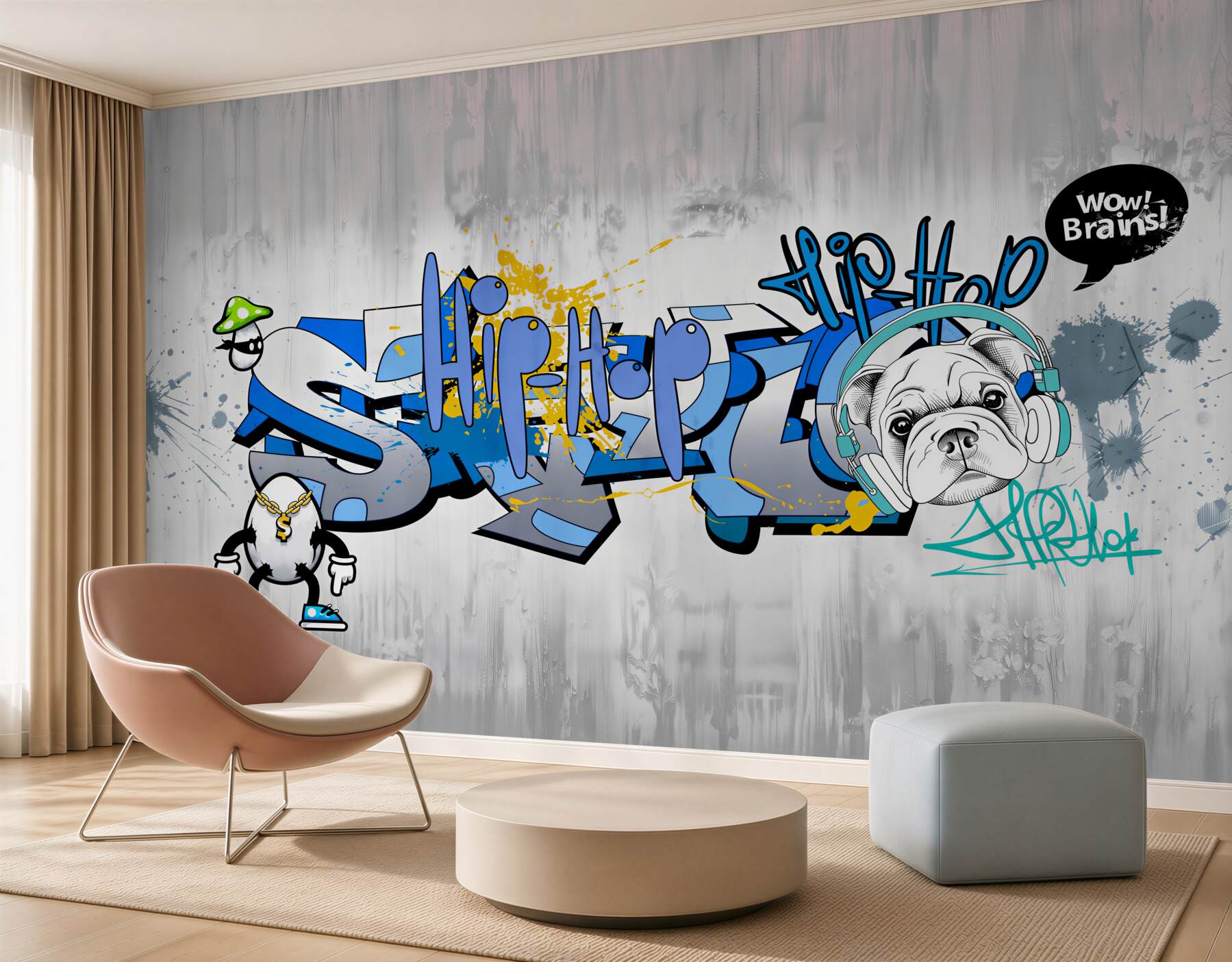 Fototapeta pies z graffiti ze słuchawkami?v2345