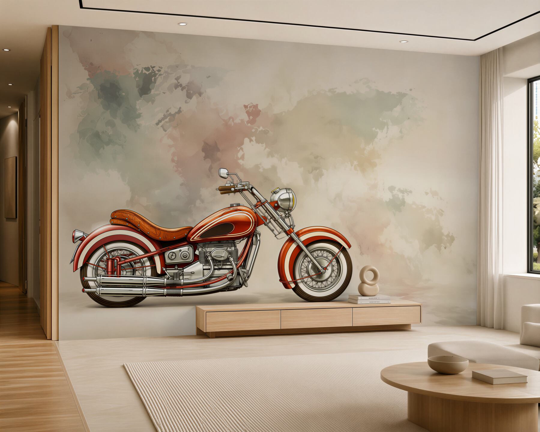 Fototapeta czerwony motocykl na ścianie?v2345