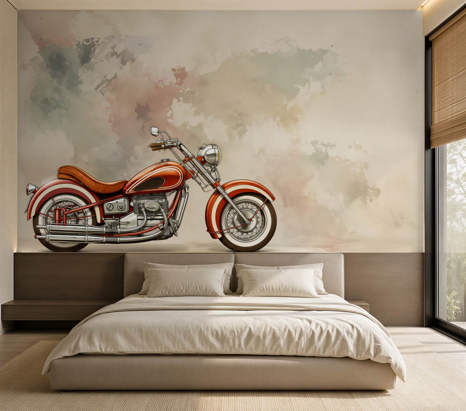 Fototapeta czerwony motocykl na ścianie
