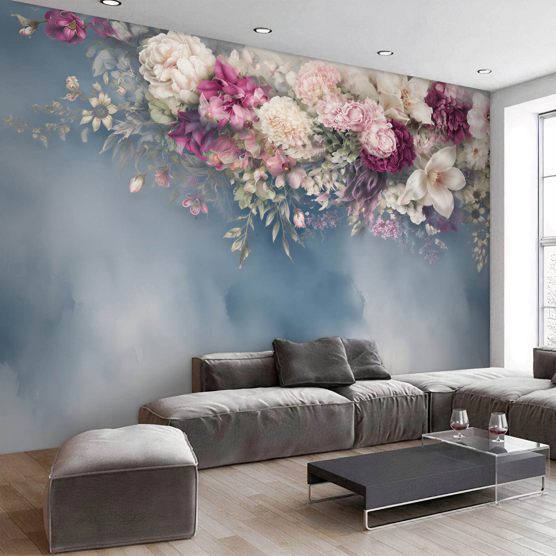 Fototapeta Niebieski, sofa i Ściana?v2345