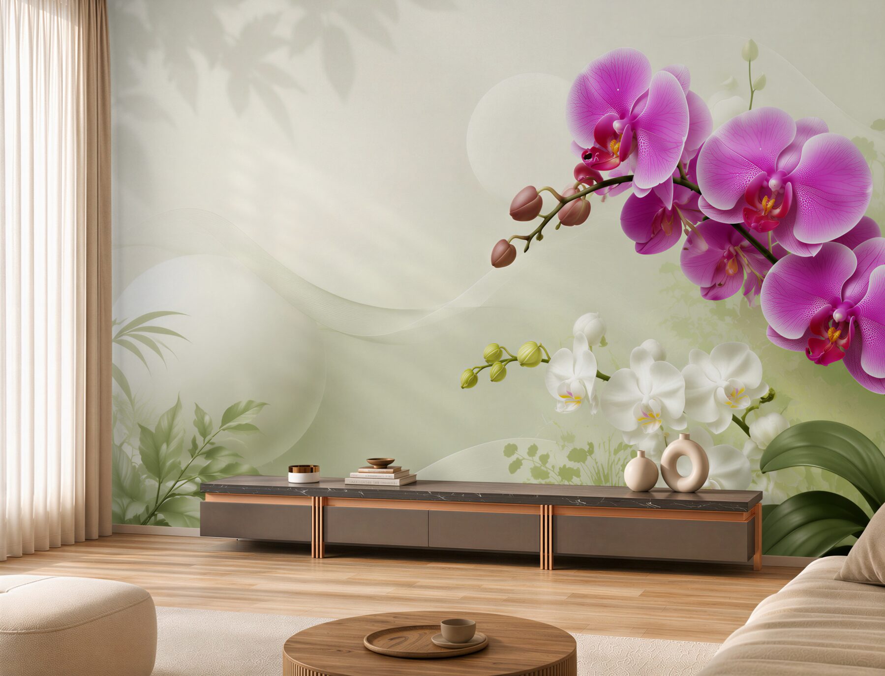 Fototapeta liliowe fioletowe orchidee na gałęziach?v2345
