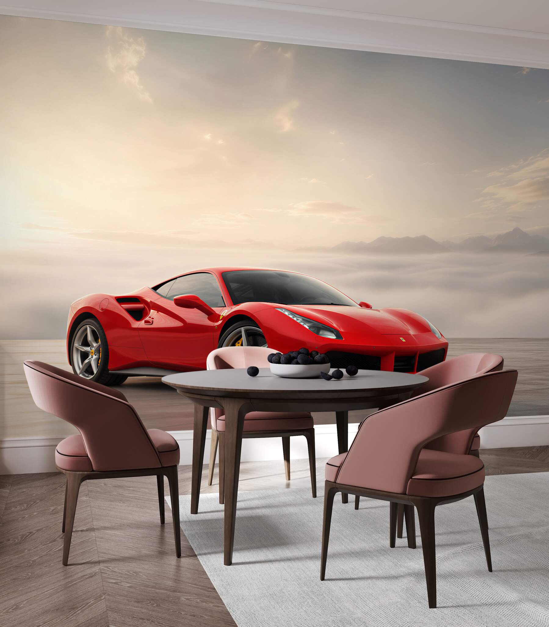Fototapeta Jasnoczerwone Ferrari w deszczowy dzień?v2345