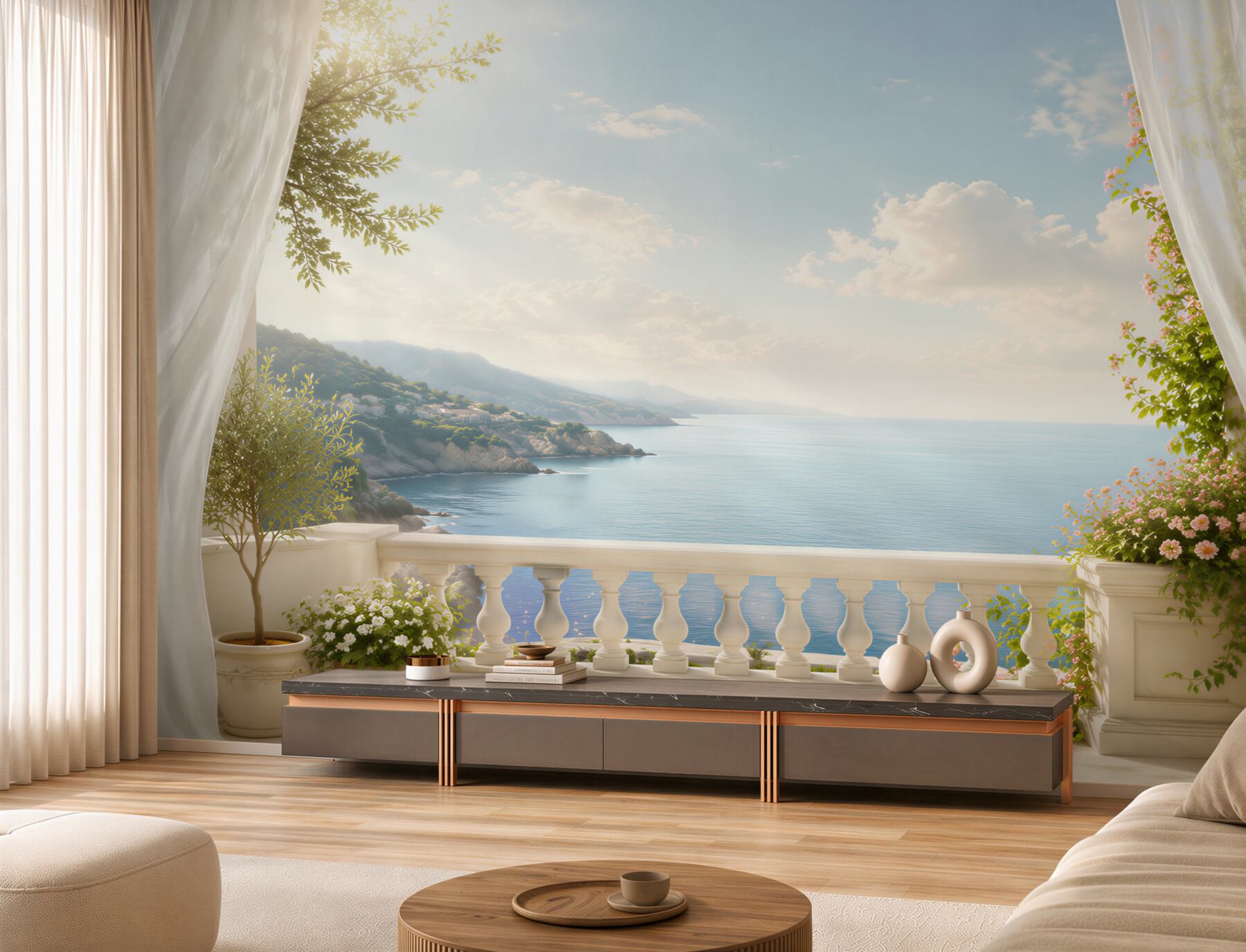 Fototapeta balkon z pięknym widokiem na ocean?v2345