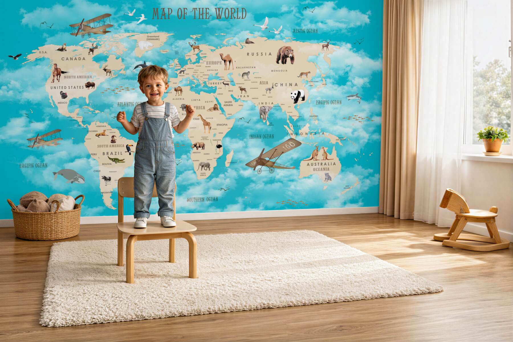 Fototapeta Mapa świata na turkusowym tle ze szczegółami?v2345