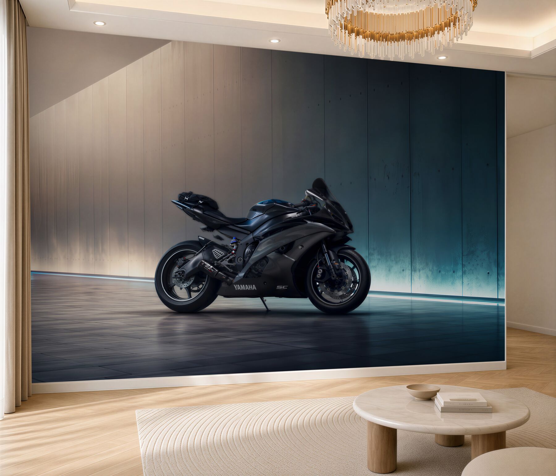 Fototapeta ciemnoniebieski zaparkowany motocykl?v2345