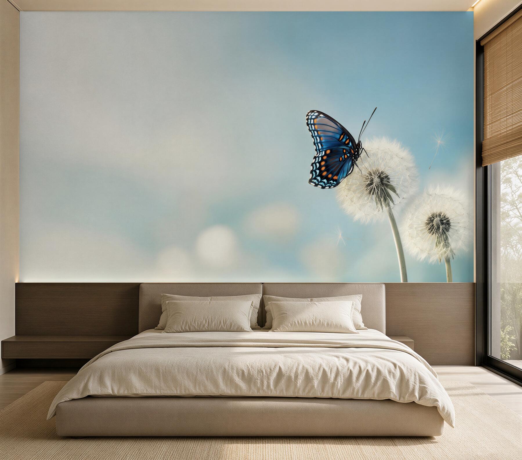 Fototapeta Motyl na wyblakłym mniszku lekarskim?v2345