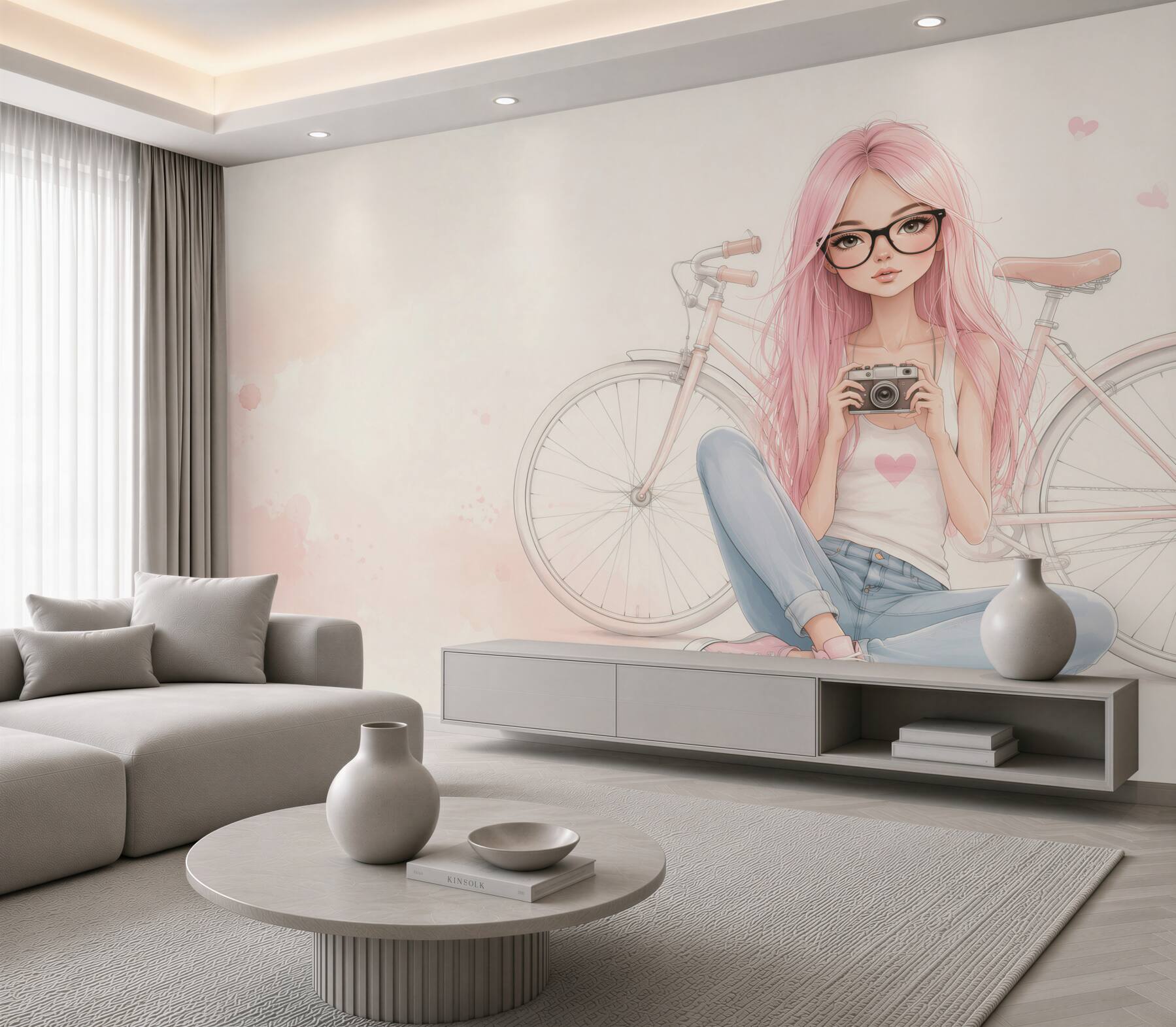 Fototapeta Dziewczyna opiera się na rowerze z aparatem w dłoniach?v2345