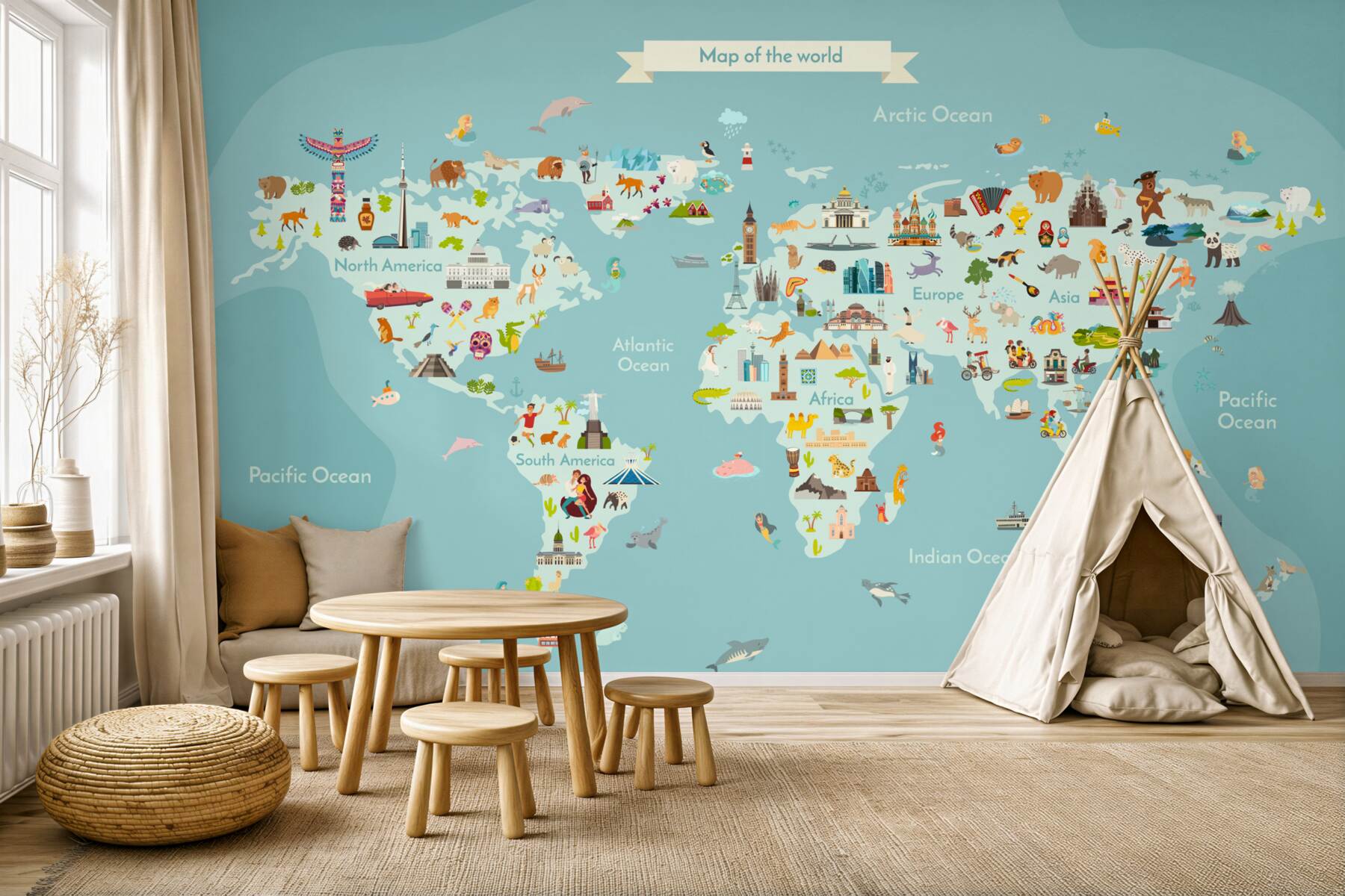 Fototapeta Mapa świata z punktami orientacyjnymi?v2345