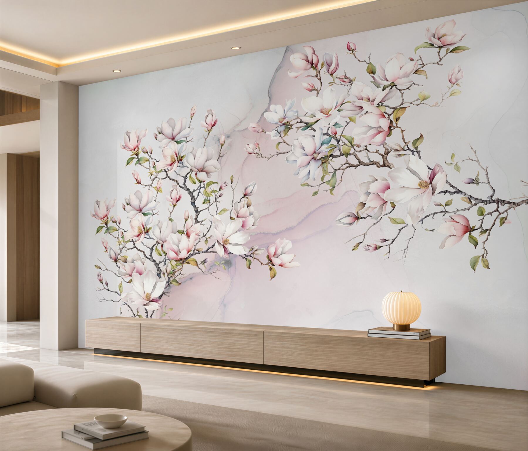 Fototapeta Piękne białe i różowe gałęzie magnolii?v2345