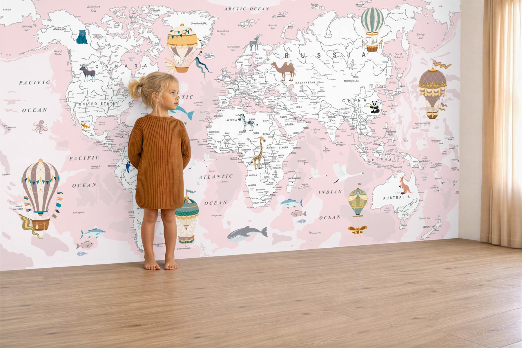 Fototapeta Mapa świata w odcieniach różu?v2345