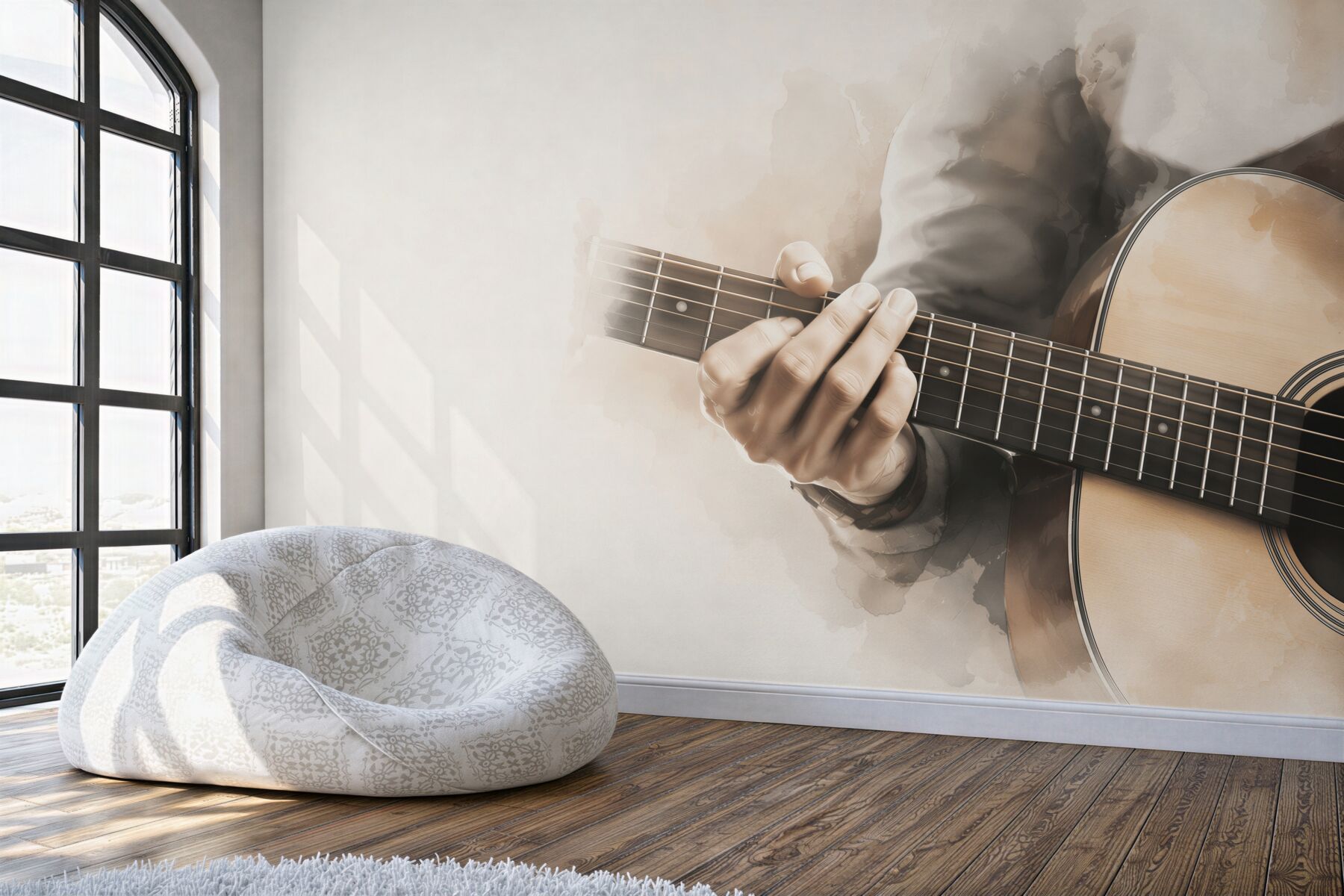 Fototapeta gitara klasyczna z dłonią muzyka w sepii?v2345