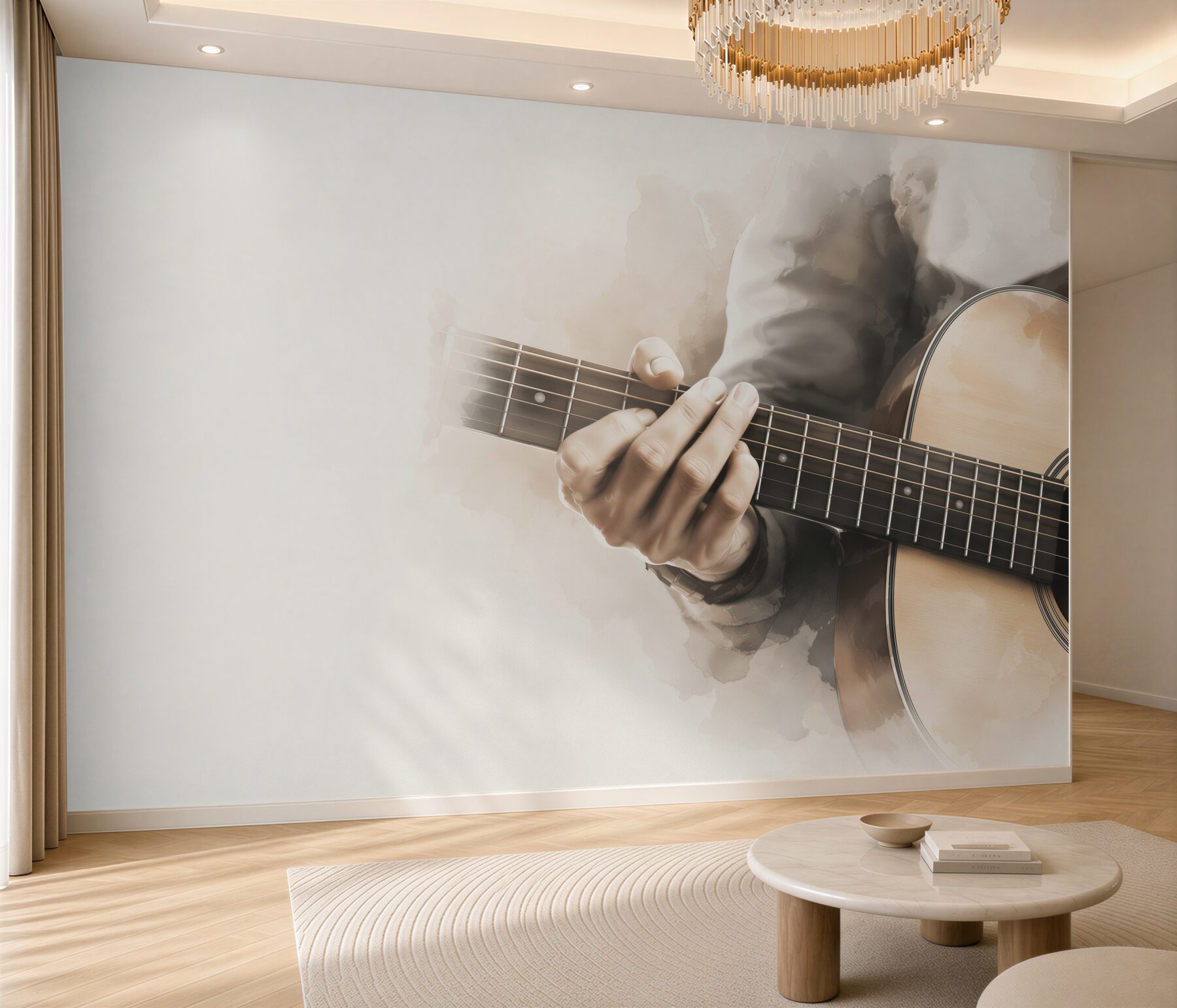 Fototapeta gitara klasyczna z dłonią muzyka w sepii?v2345