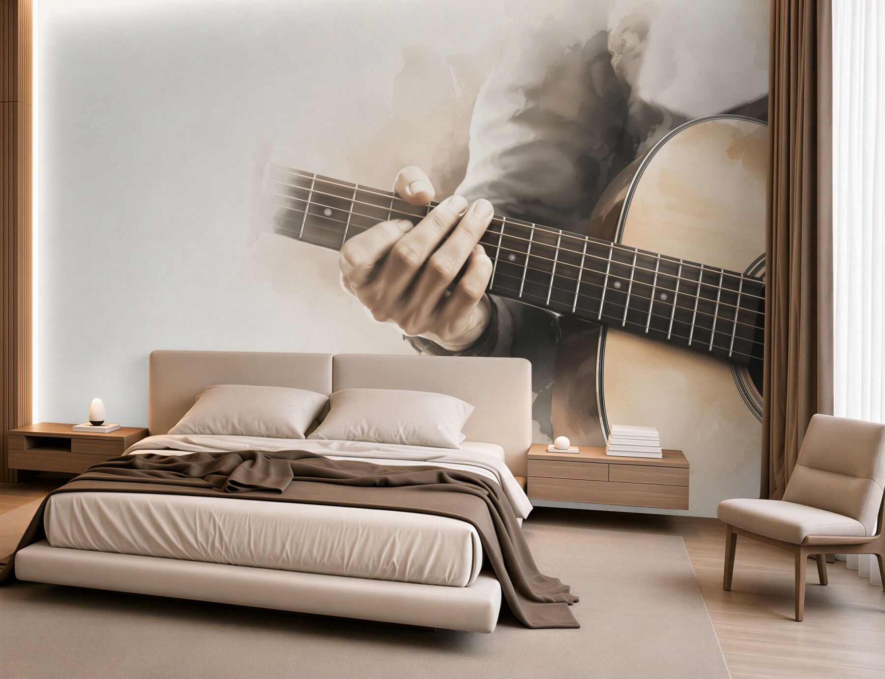 Fototapeta gitara klasyczna z dłonią muzyka w sepii