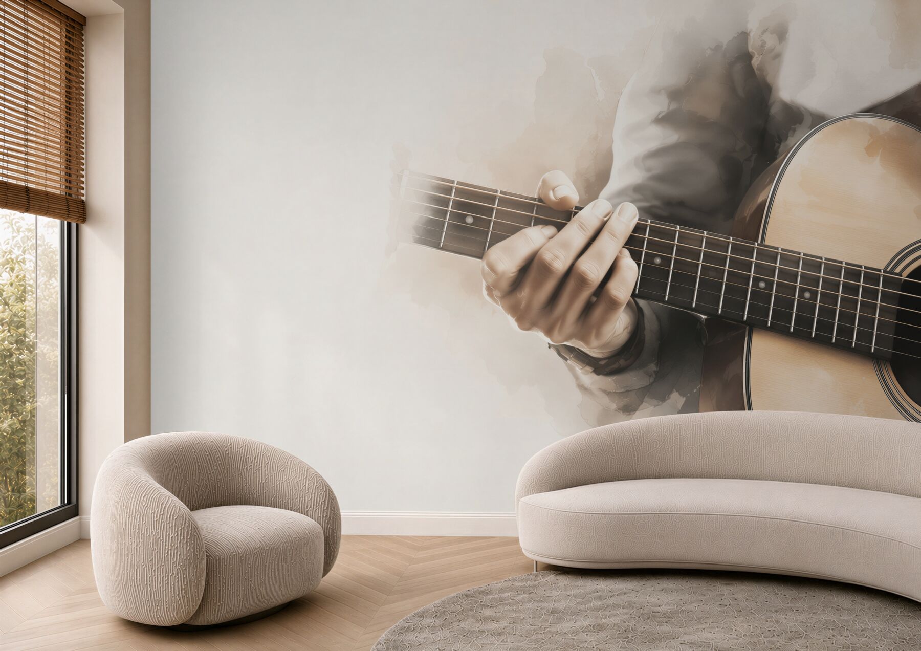 Fototapeta gitara klasyczna z dłonią muzyka w sepii?v2345