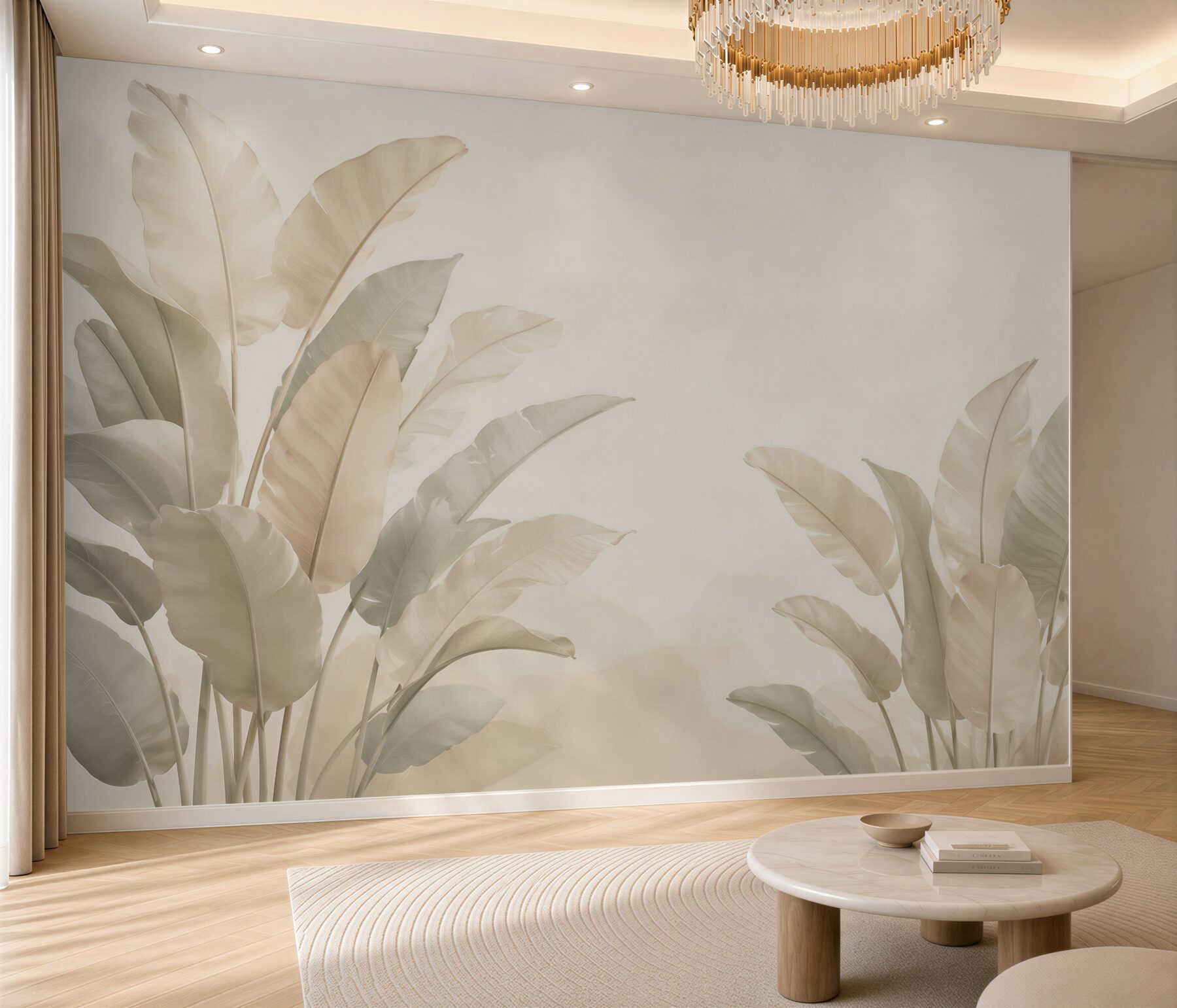 Fototapeta beżowe liście bananowca w subtelnym stylu tropical