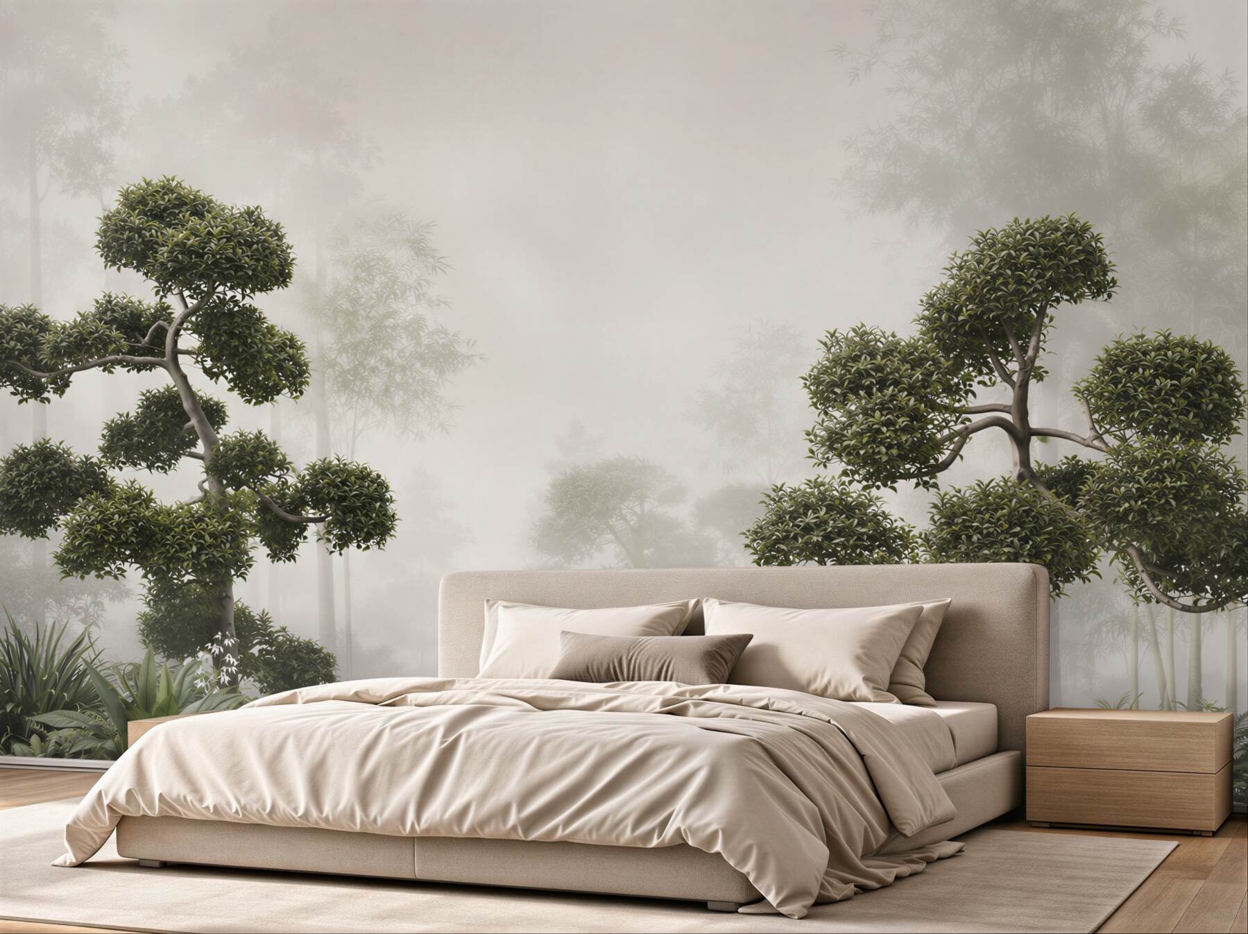 Fototapeta bonsai we mgle zielona orientalna do nowoczesnego wnętrza?v2345