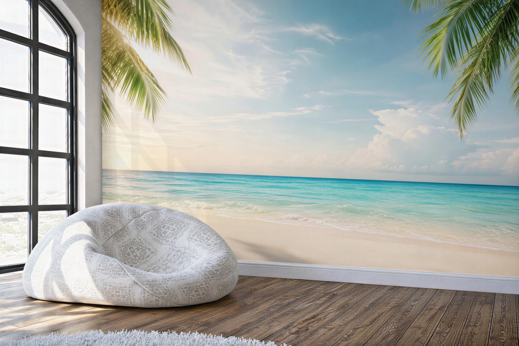 Fototapeta rajska plaża z palmami i turkusowym morzem?v2345