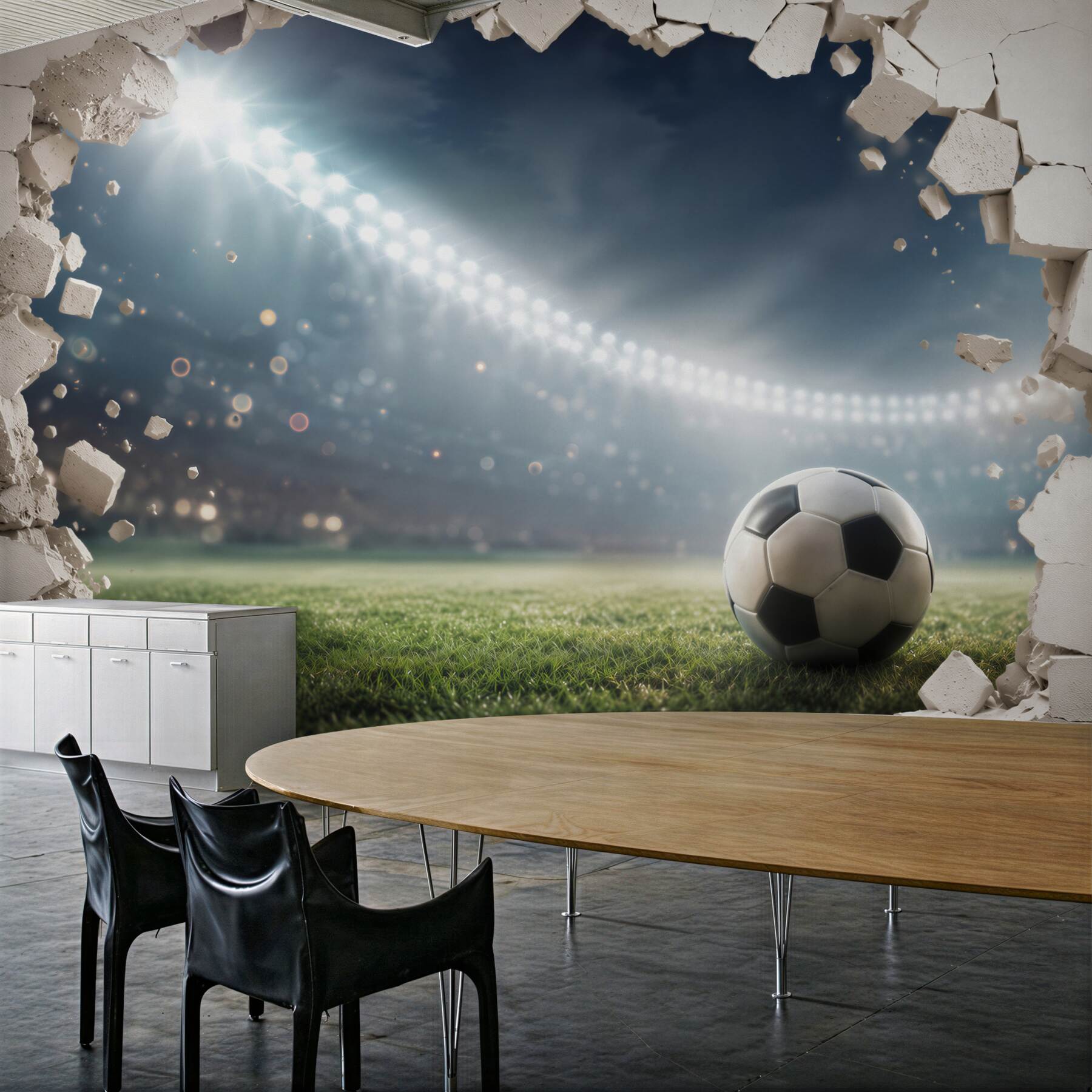 Fototapeta piłka nożna na stadionie z efektem pękającej ściany?v2345