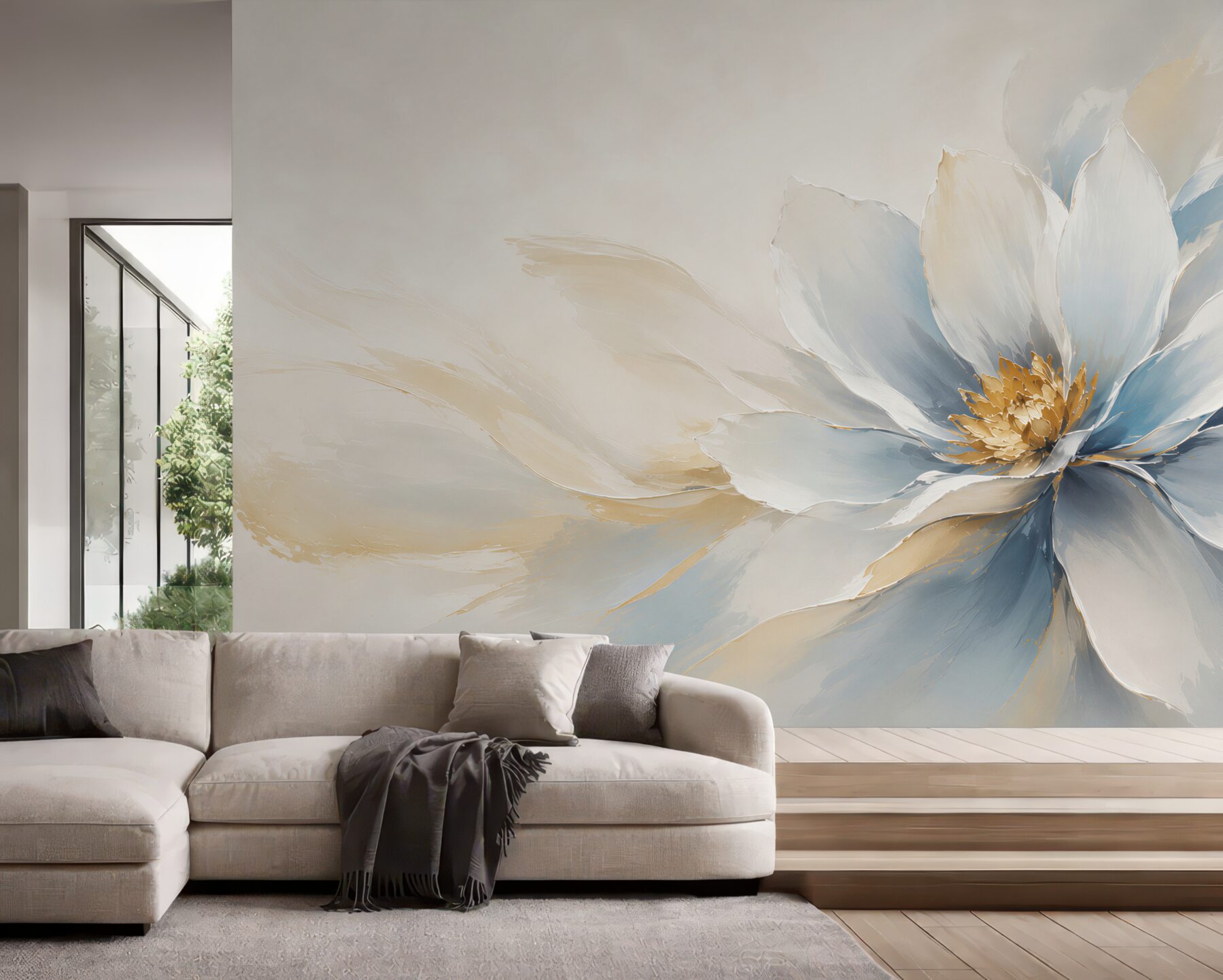Fototapeta duży kwiat magnolii biało błękitny elegancki