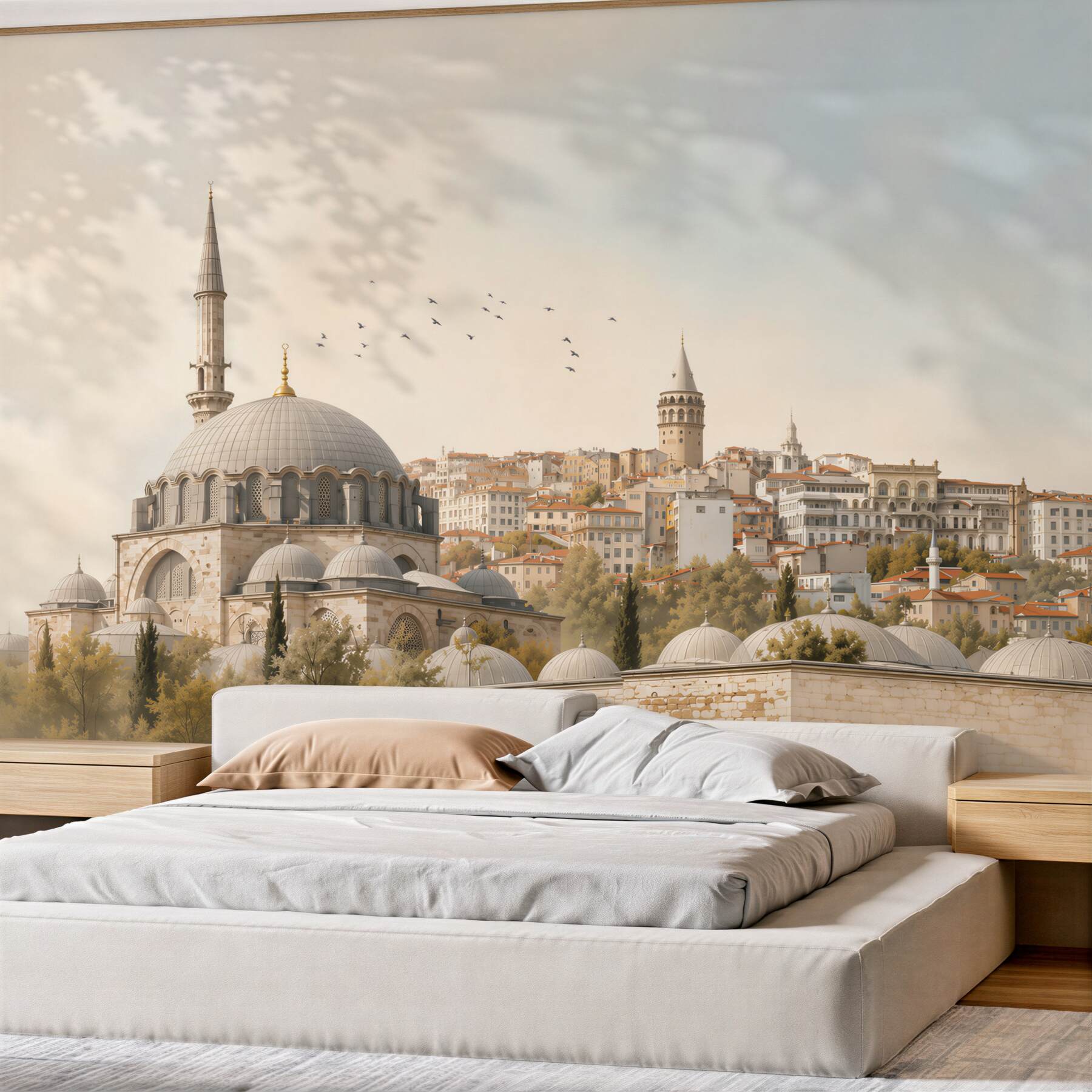 Fototapeta miasto z meczetem i wieżami w stylu orientalnym pastelowa?v2345