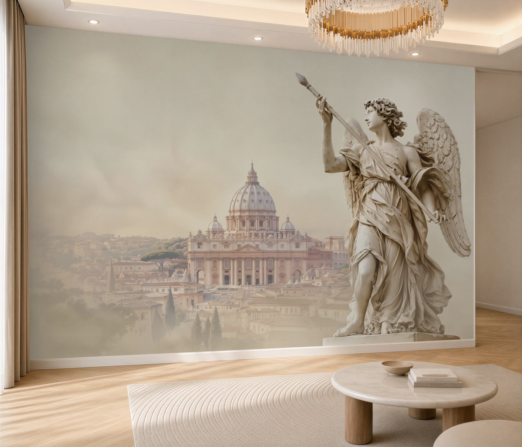 Fototapeta anioł ze statuą na tle Rzymu w jasnych beżowych tonach?v2345