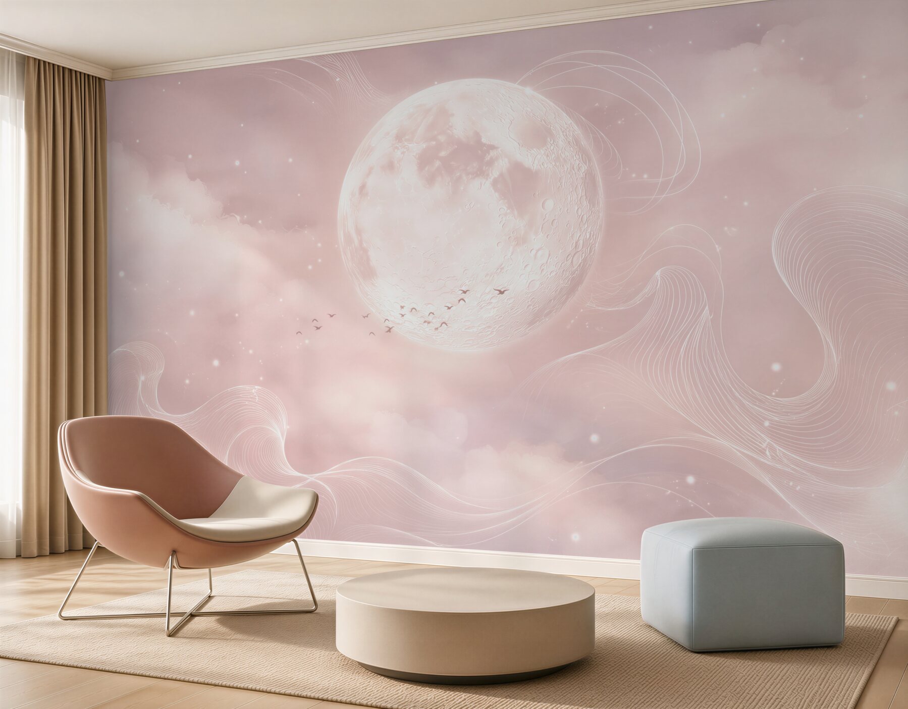 Fototapeta księżyc w różowych chmurach pastelowa fantazyjna?v2345