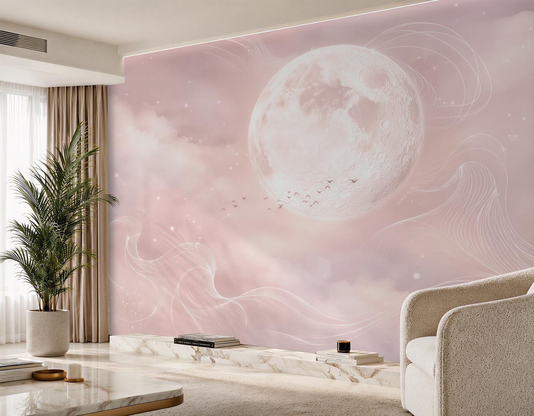 Fototapeta księżyc w różowych chmurach pastelowa fantazyjna?v2345