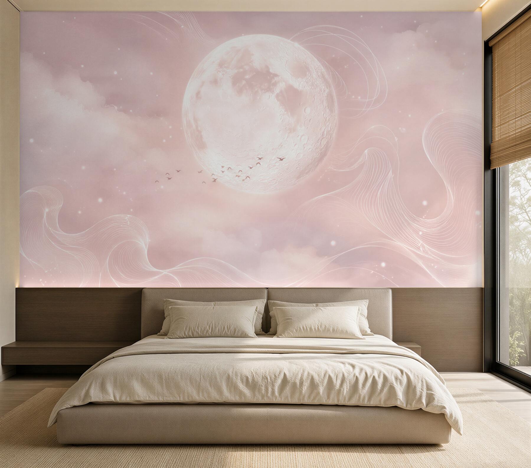 Fototapeta księżyc w różowych chmurach pastelowa fantazyjna