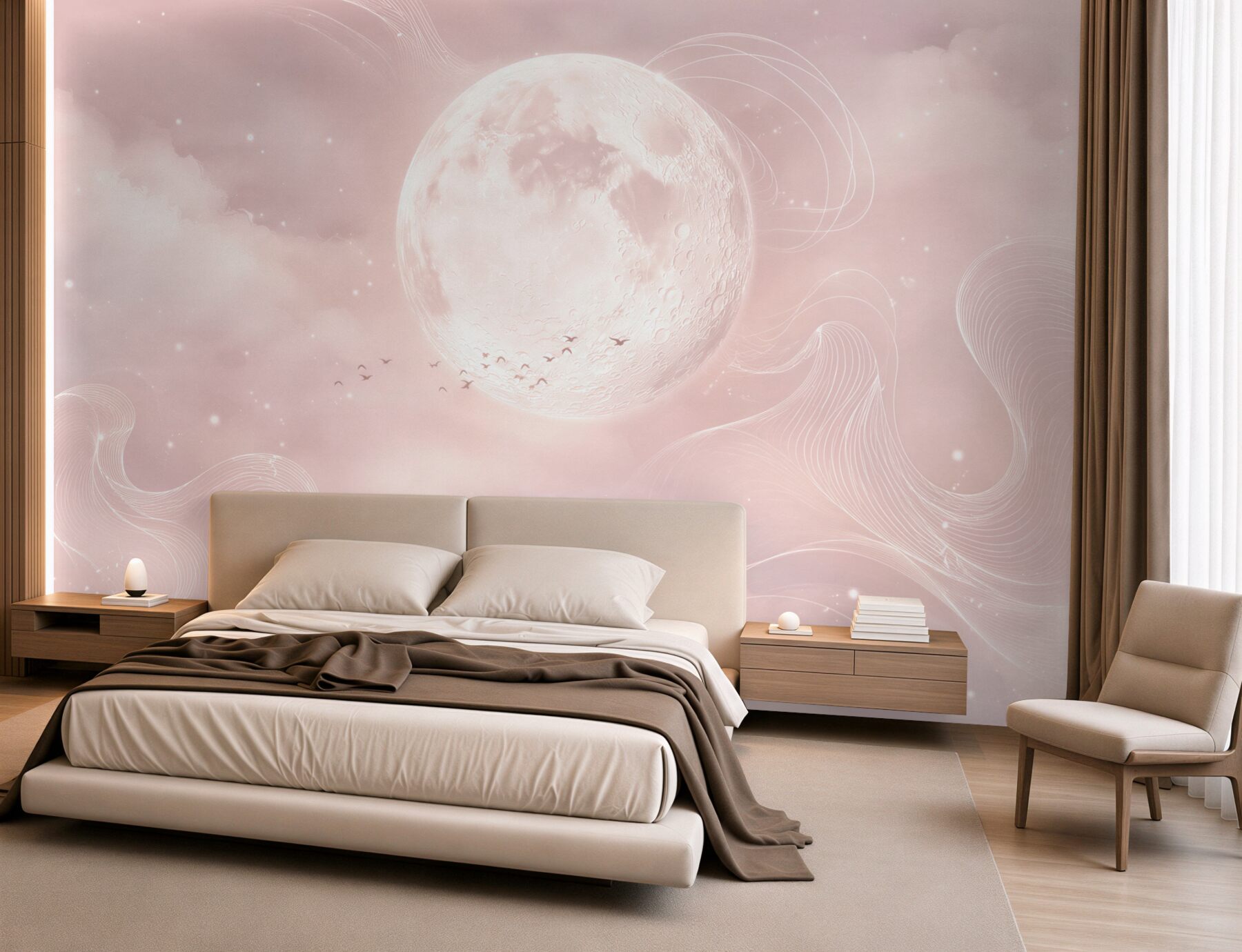 Fototapeta księżyc w różowych chmurach pastelowa fantazyjna?v2345
