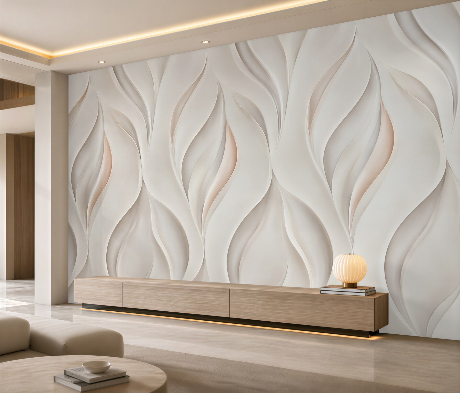 Fototapeta abstrakcyjne liście 3D beżowe elegancki nowoczesny wzór?v2345