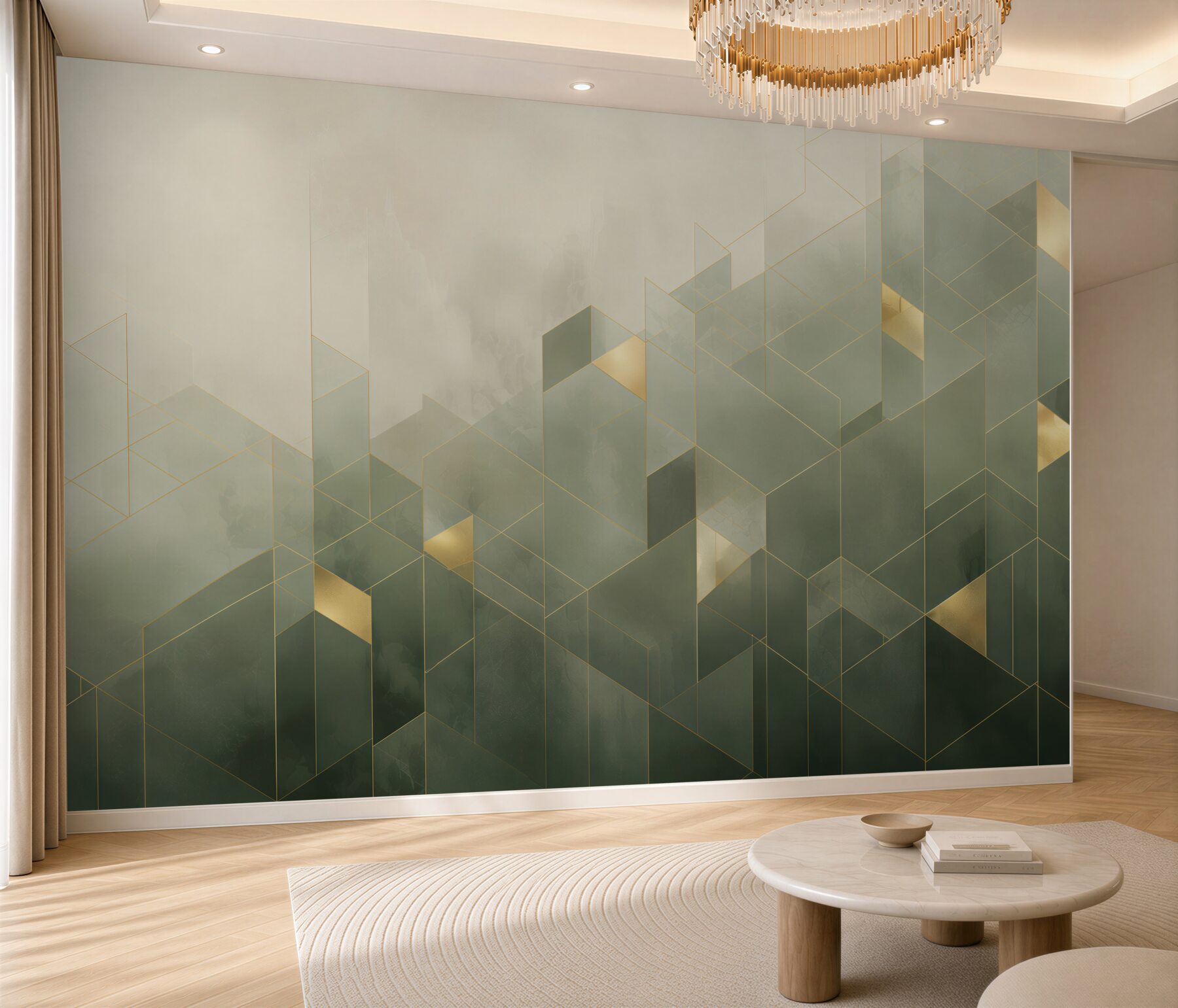 Fototapeta geometryczna abstrakcja zielono złota nowoczesny wzór 3D?v2345