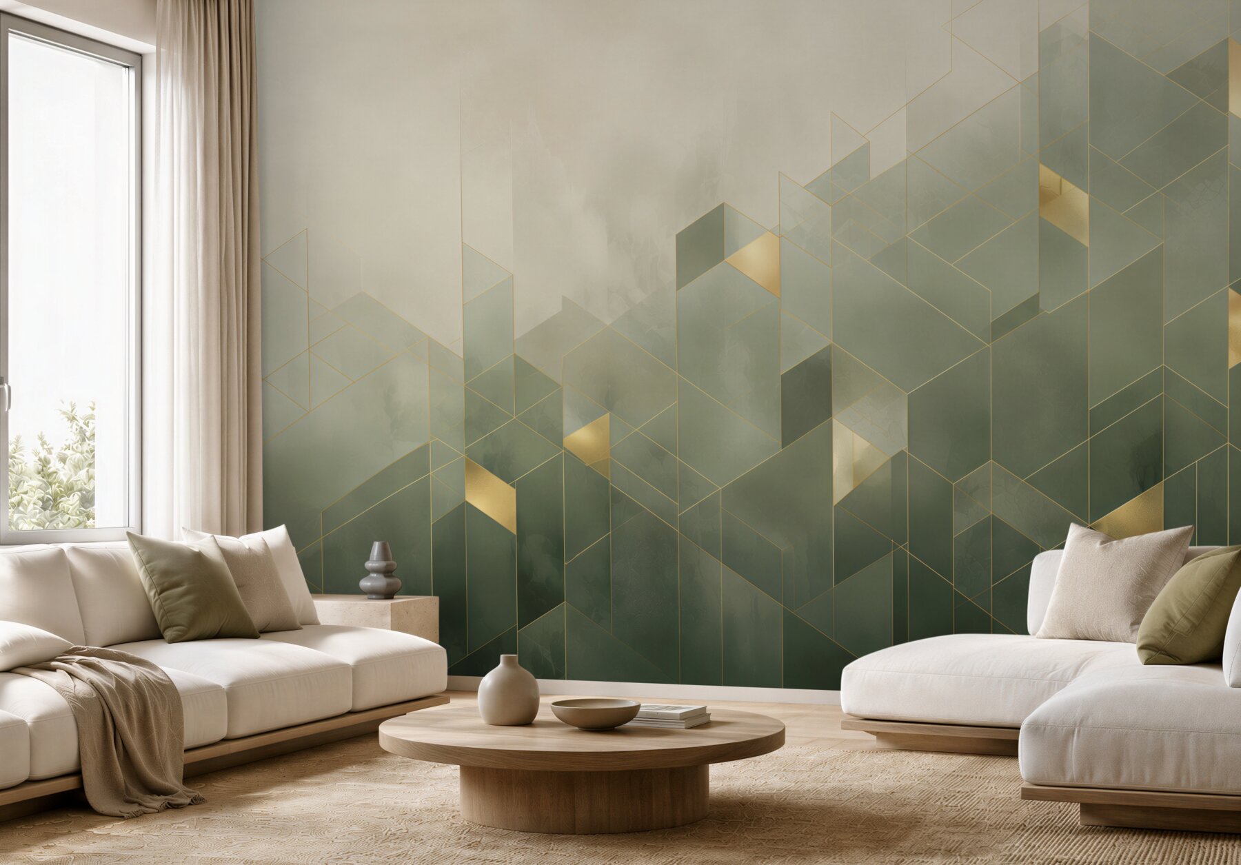 Fototapeta geometryczna abstrakcja zielono złota nowoczesny wzór 3D?v2345