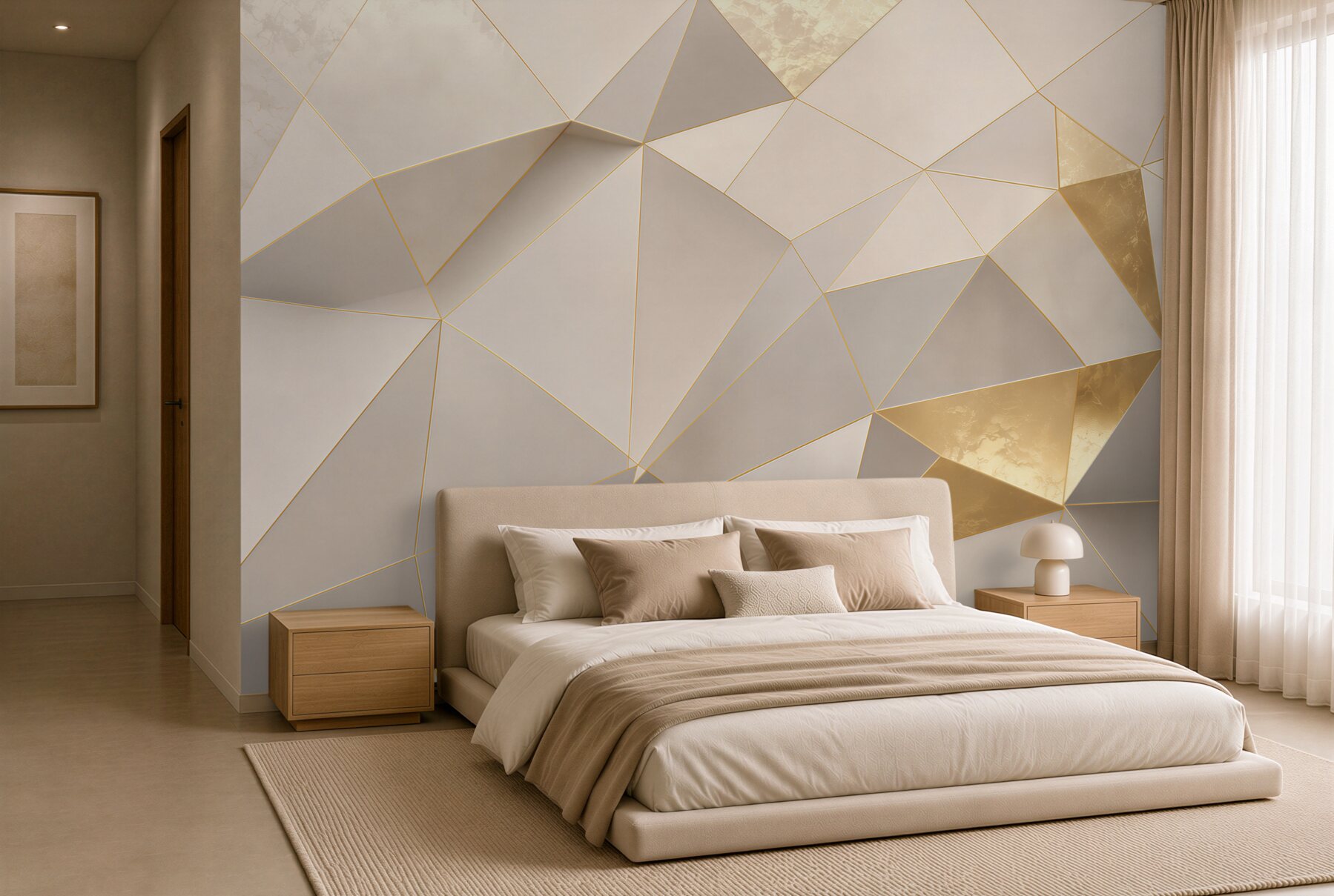 Fototapeta geometryczne trójkąty biało złote elegancka abstrakcja 3D