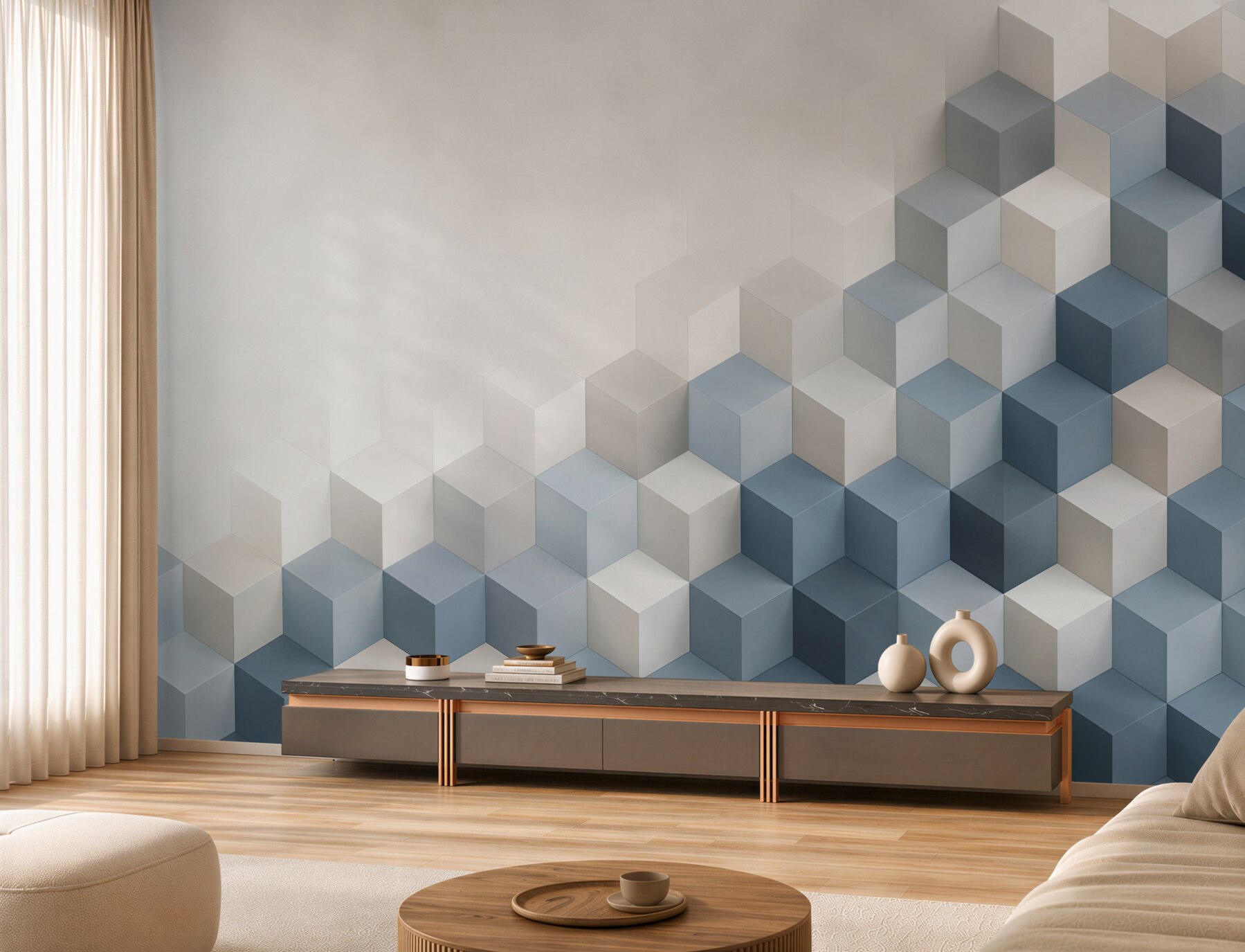 Fototapeta geometryczne kostki 3D niebiesko szare nowoczesne?v2345