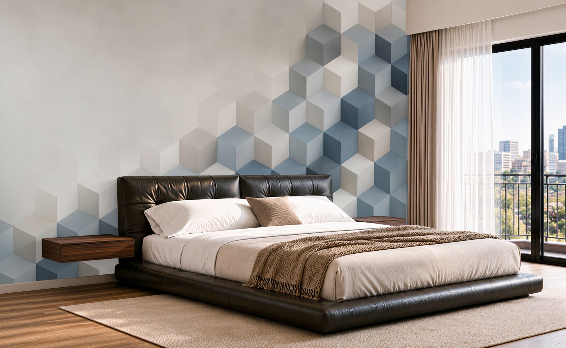 Fototapeta geometryczne kostki 3D niebiesko szare nowoczesne?v2345