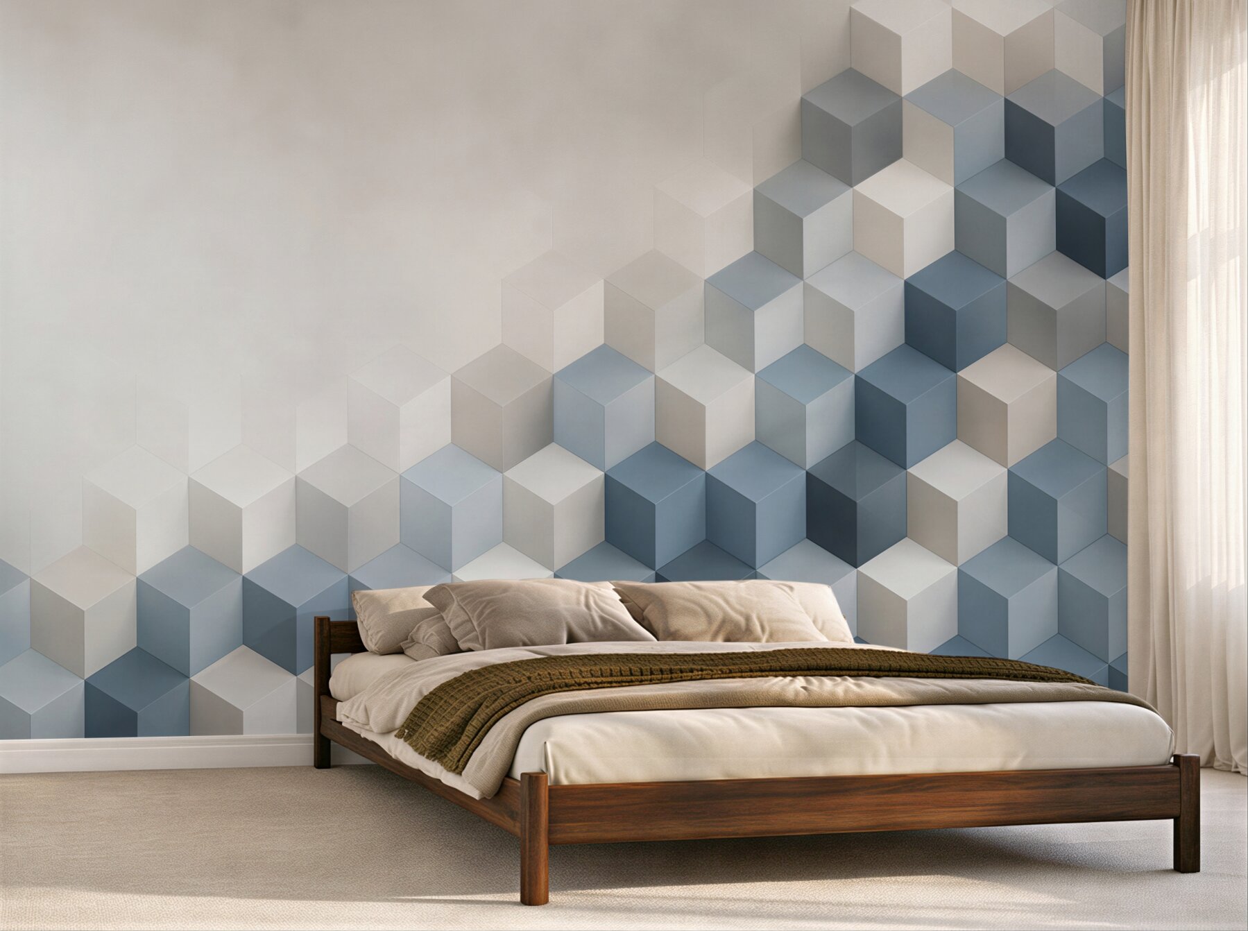 Fototapeta geometryczne kostki 3D niebiesko szare nowoczesne