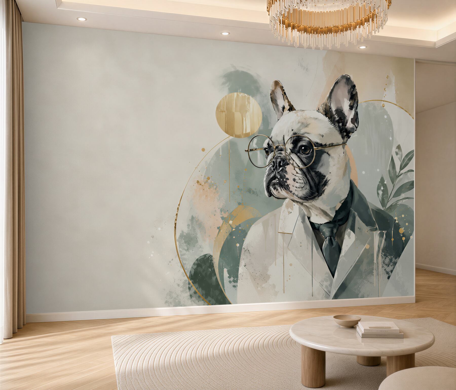 Fototapeta buldog francuski w garniturze z okularami nowoczesny portret?v2345