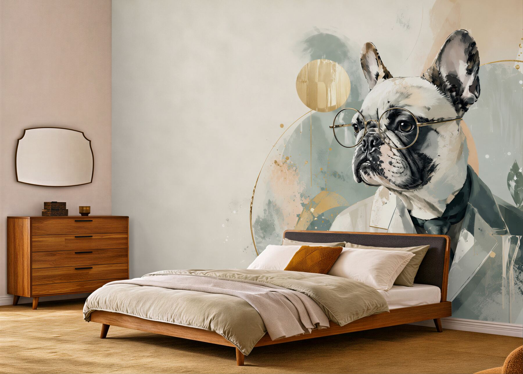 Fototapeta buldog francuski w garniturze z okularami nowoczesny portret?v2345