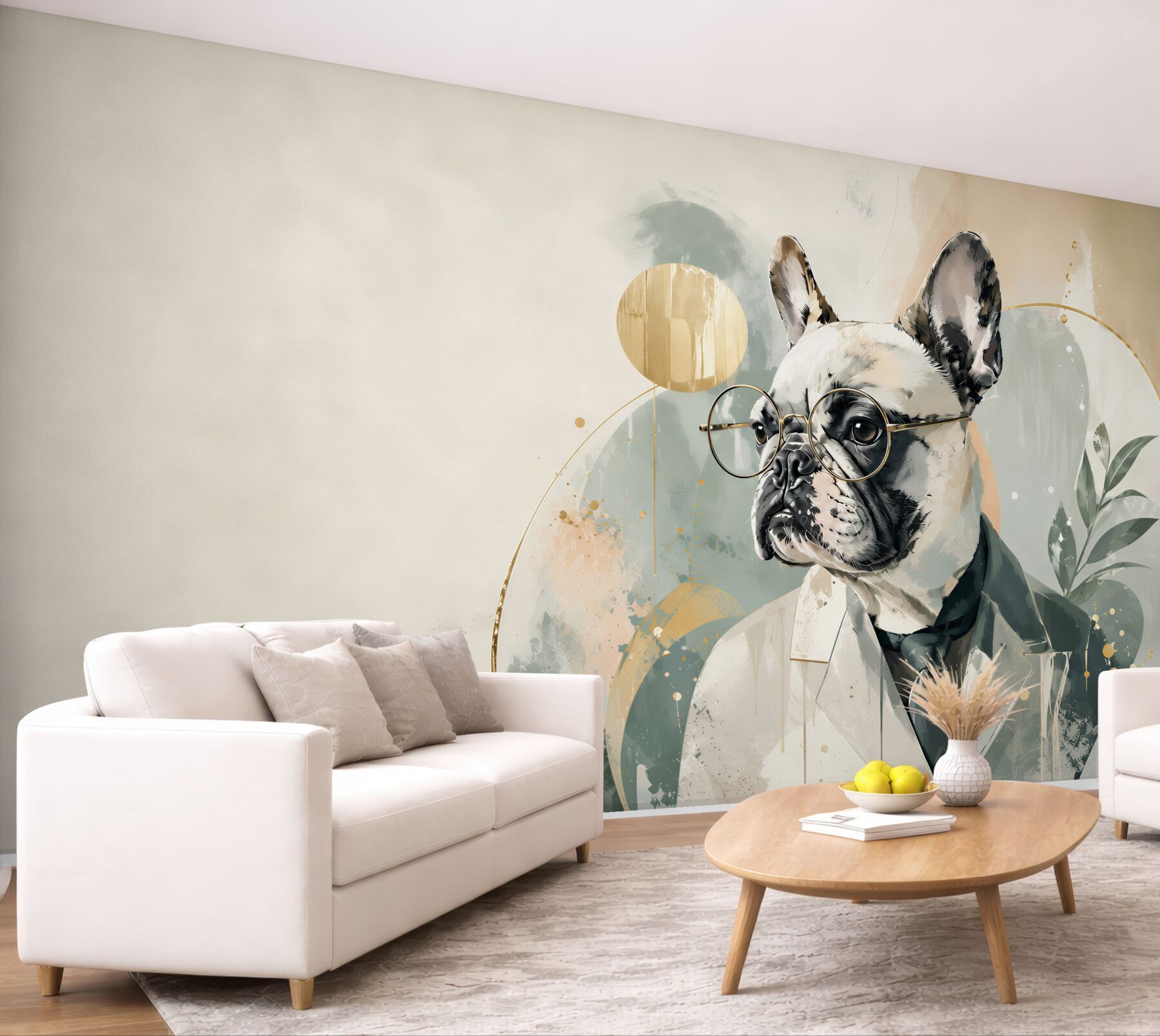 Fototapeta buldog francuski w garniturze z okularami nowoczesny portret
