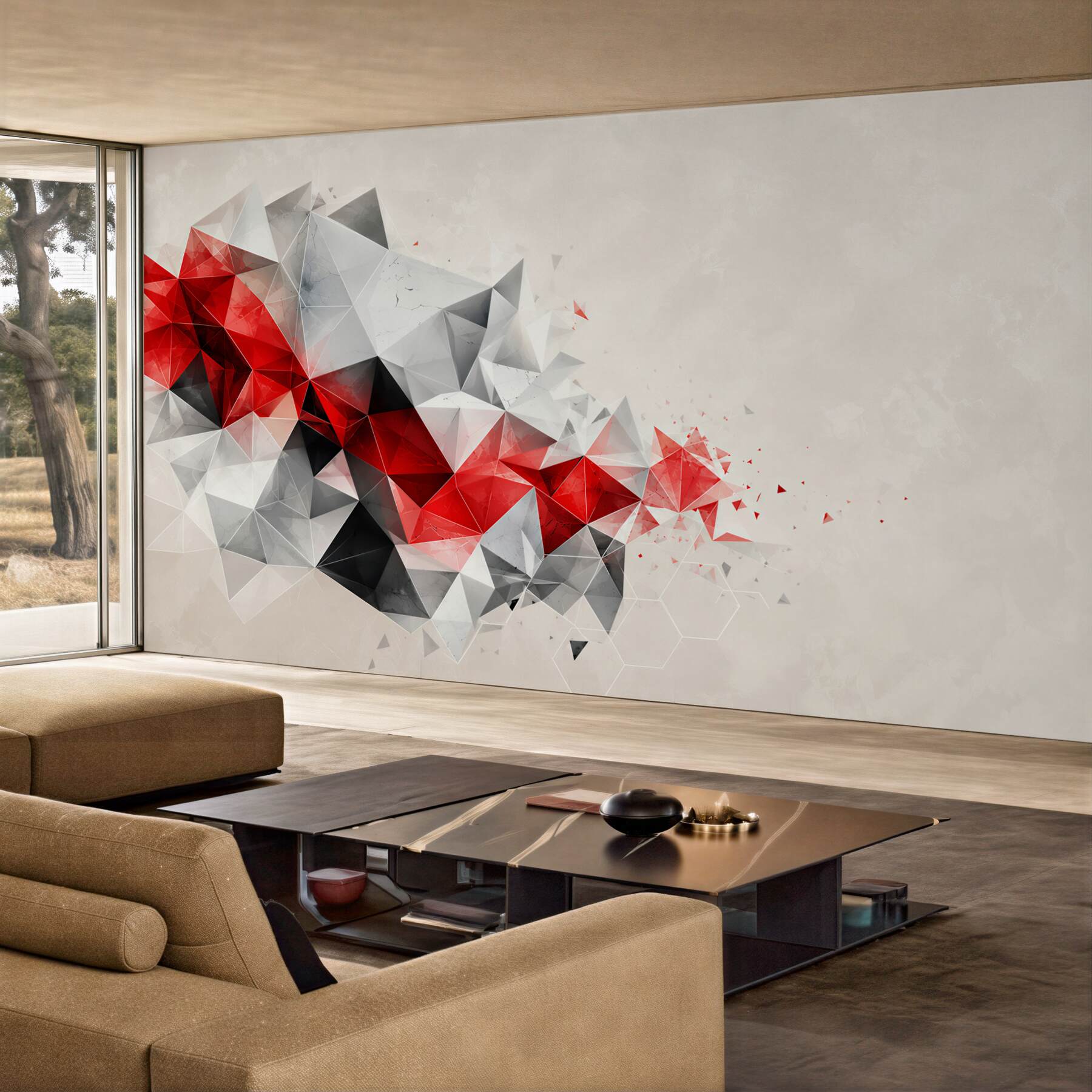 Fototapeta geometryczna abstrakcja czerwono szara nowoczesna do biura