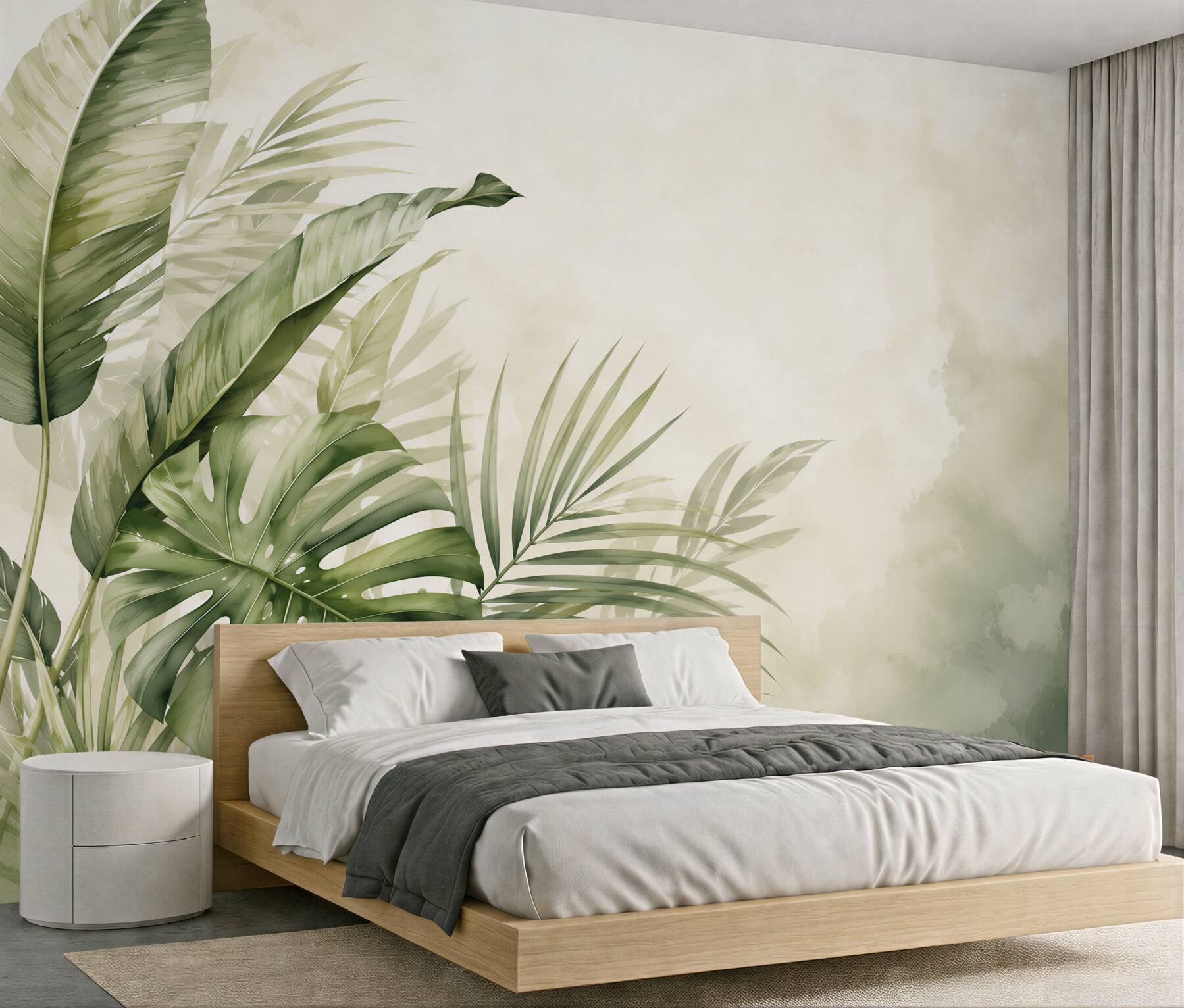 Fototapeta zielone liście tropikalne monstera i palma na jasnym tle?v2345