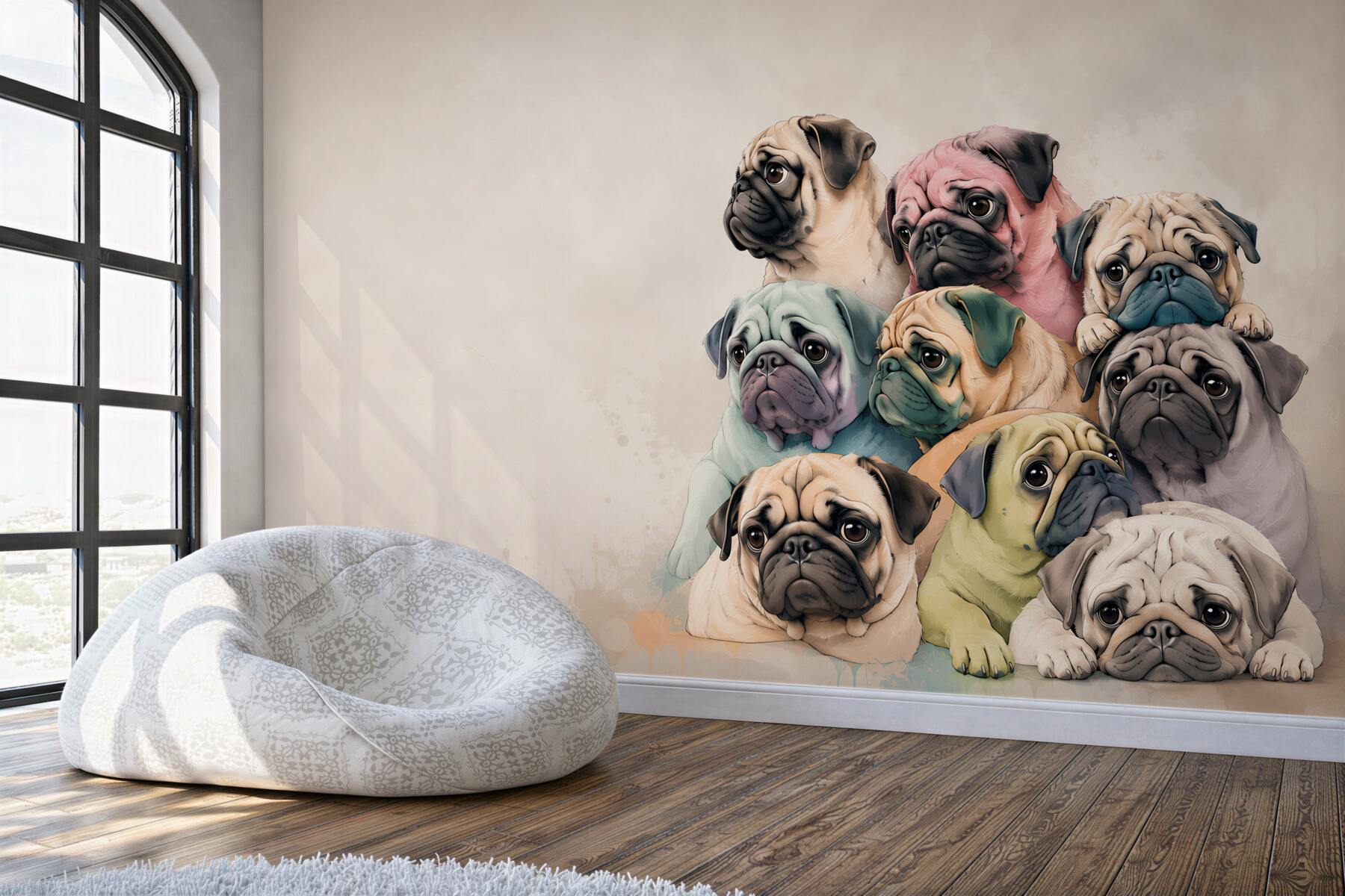 Fototapeta kolorowe mopsy urocze psy do pokoju dziecka