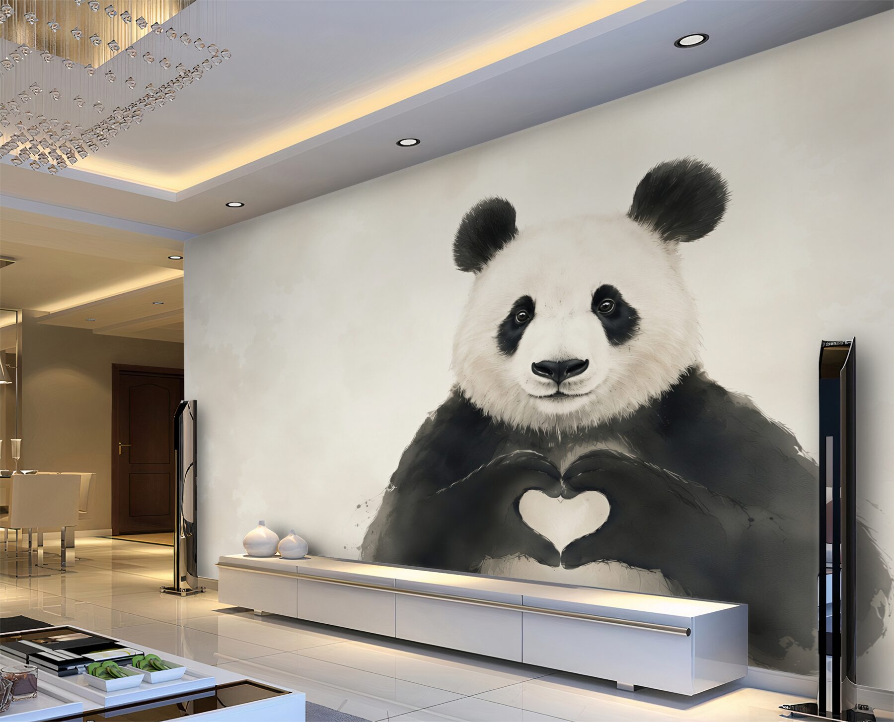 Fototapeta panda z sercem minimalistyczna do pokoju dziecka